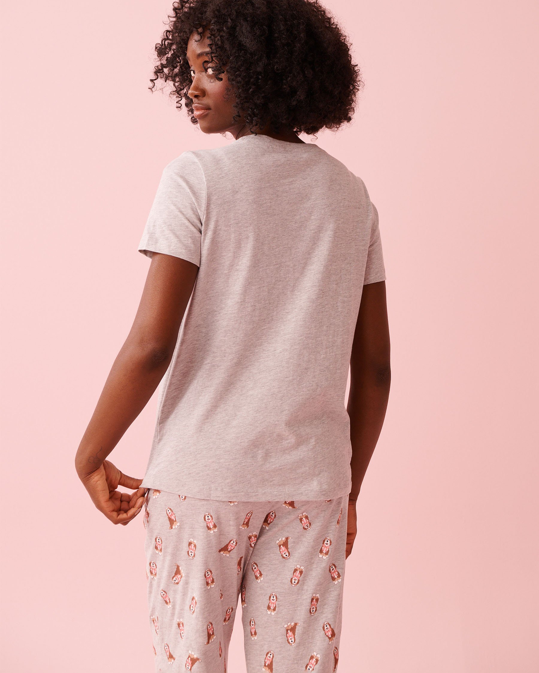 LA VIE EN ROSE Dog & Cupcake Print Cotton Crew Neck T-shirt Grey 40100836 - View2