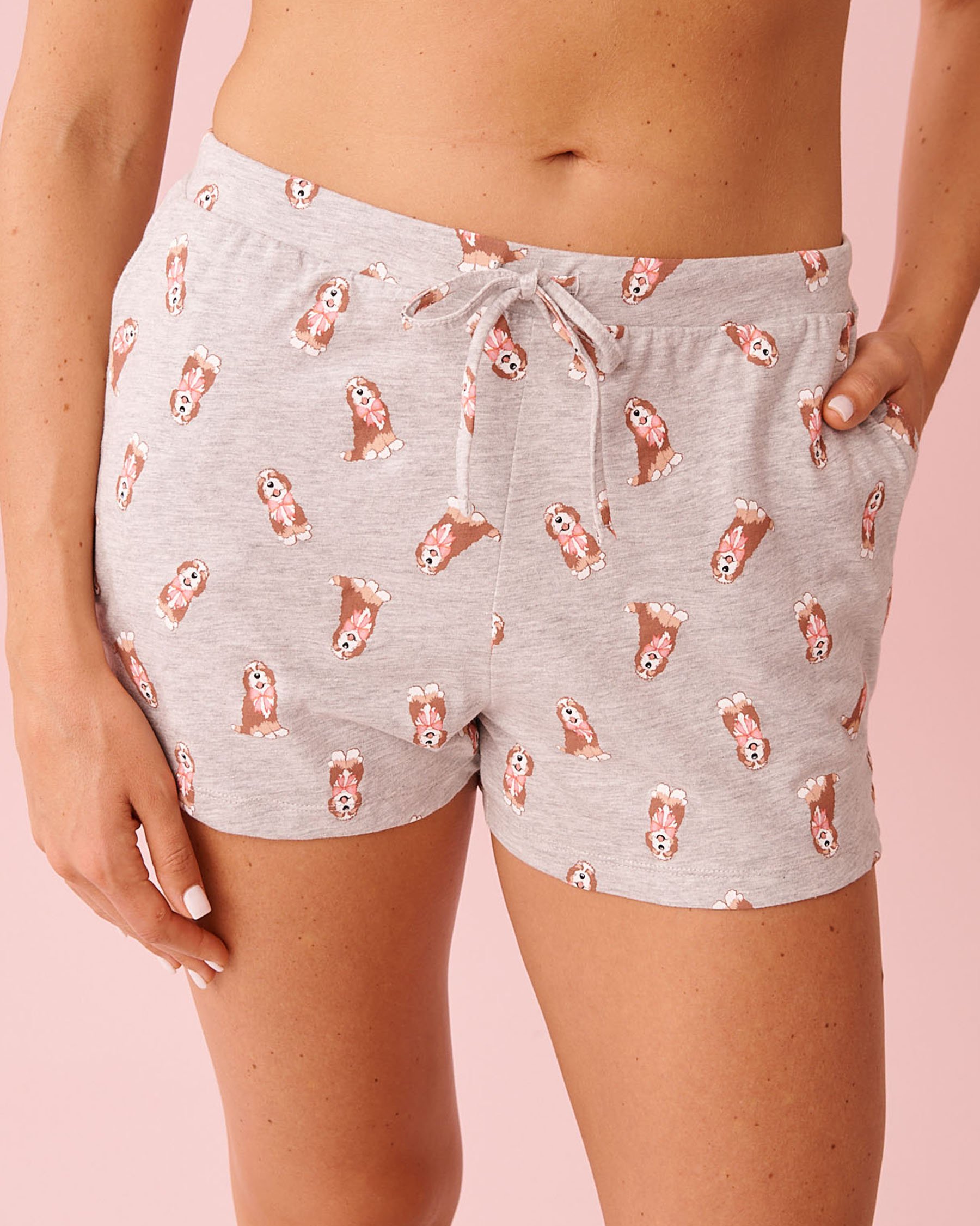 LA VIE EN ROSE Dog Print Cotton Pajama Shorts Grey/Dogs 40200818 - View1