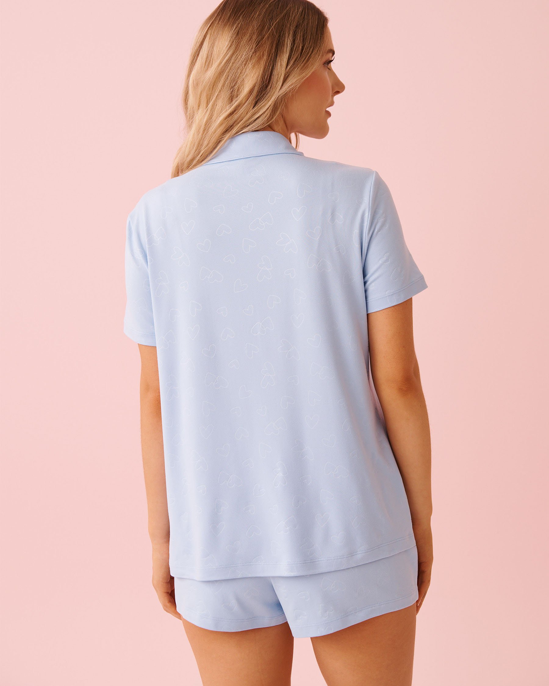 LA VIE EN ROSE Embossed Heart Print Super Soft PJ Set Cloud Blue 40400093 - View2