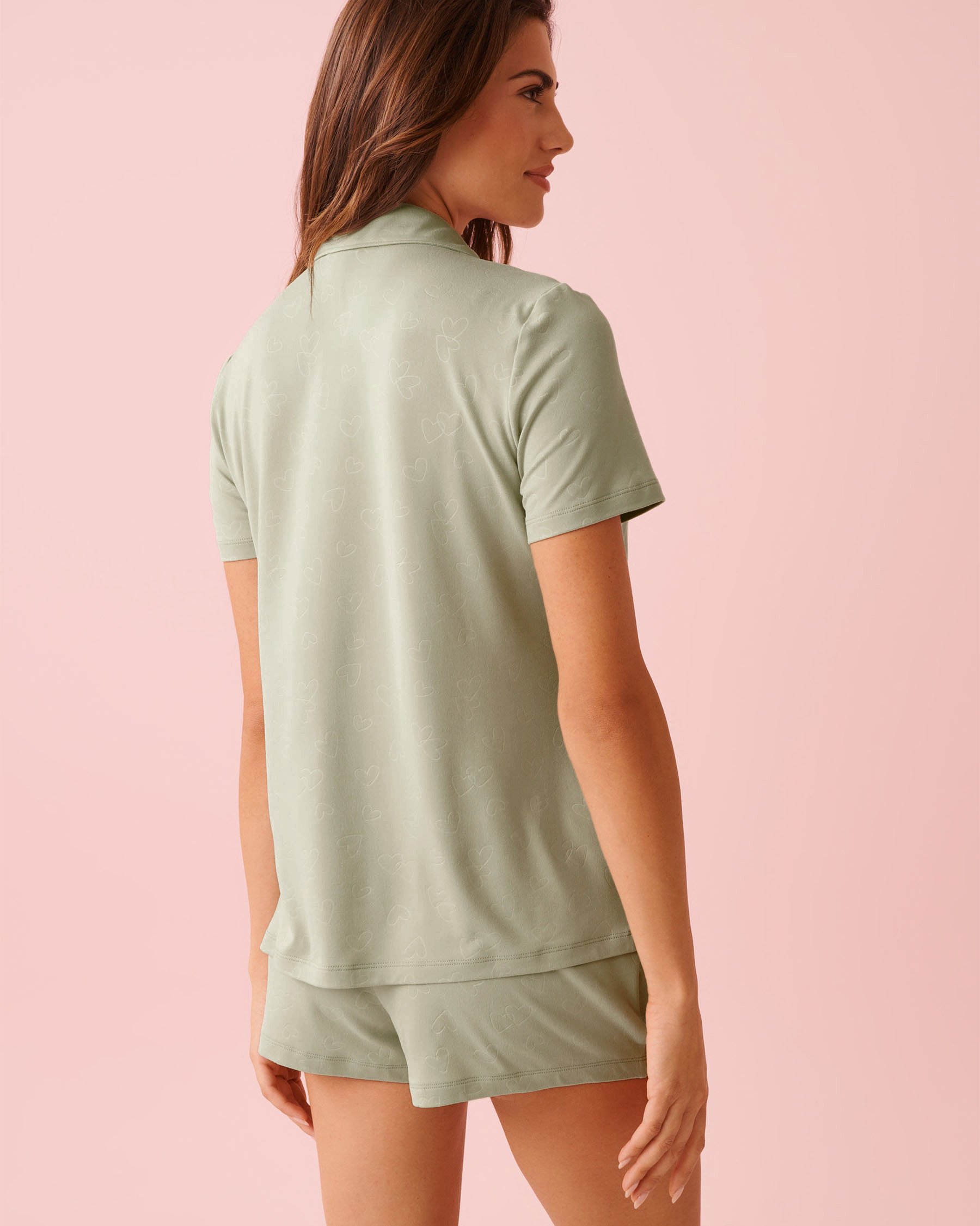 LA VIE EN ROSE Embossed Heart Print Super Soft PJ Set Mineral Grey 40400093 - View2