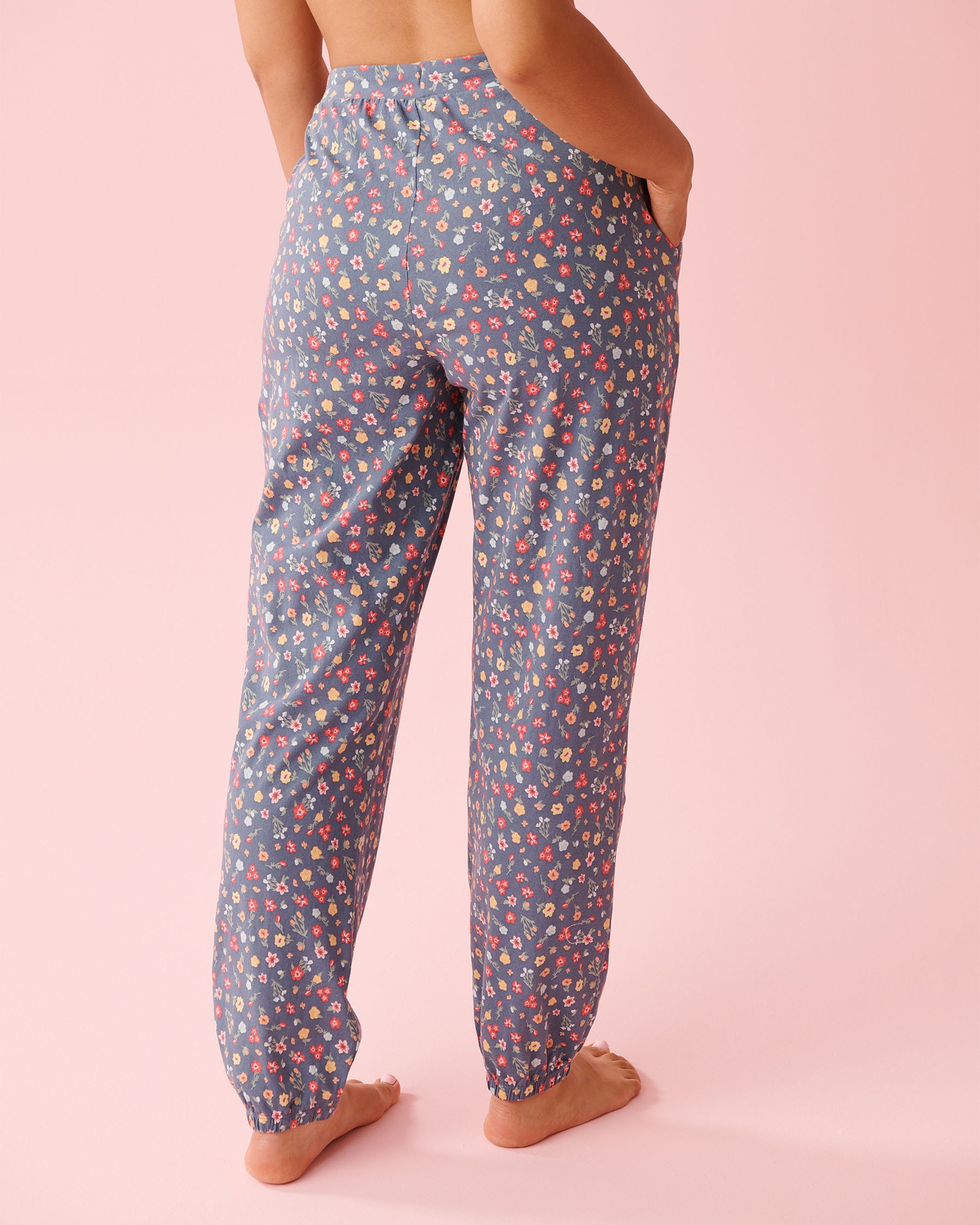 LA VIE EN ROSE Floral Print Cotton Jogger Pajama Pants Blue/Flowers 40200816 - View2