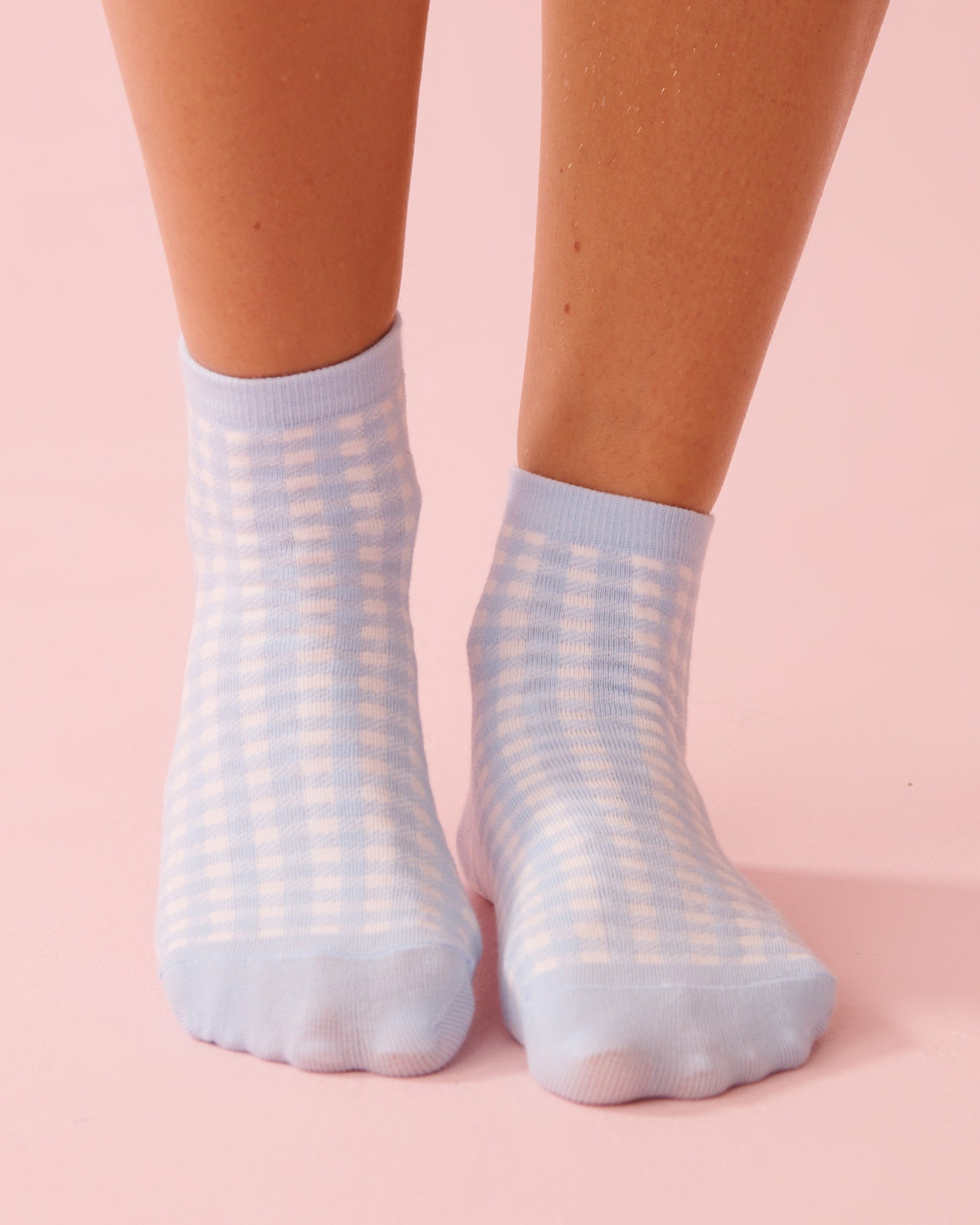 LA VIE EN ROSE Gingham Ribbed Socks Blue Gingham 40700455 - View3