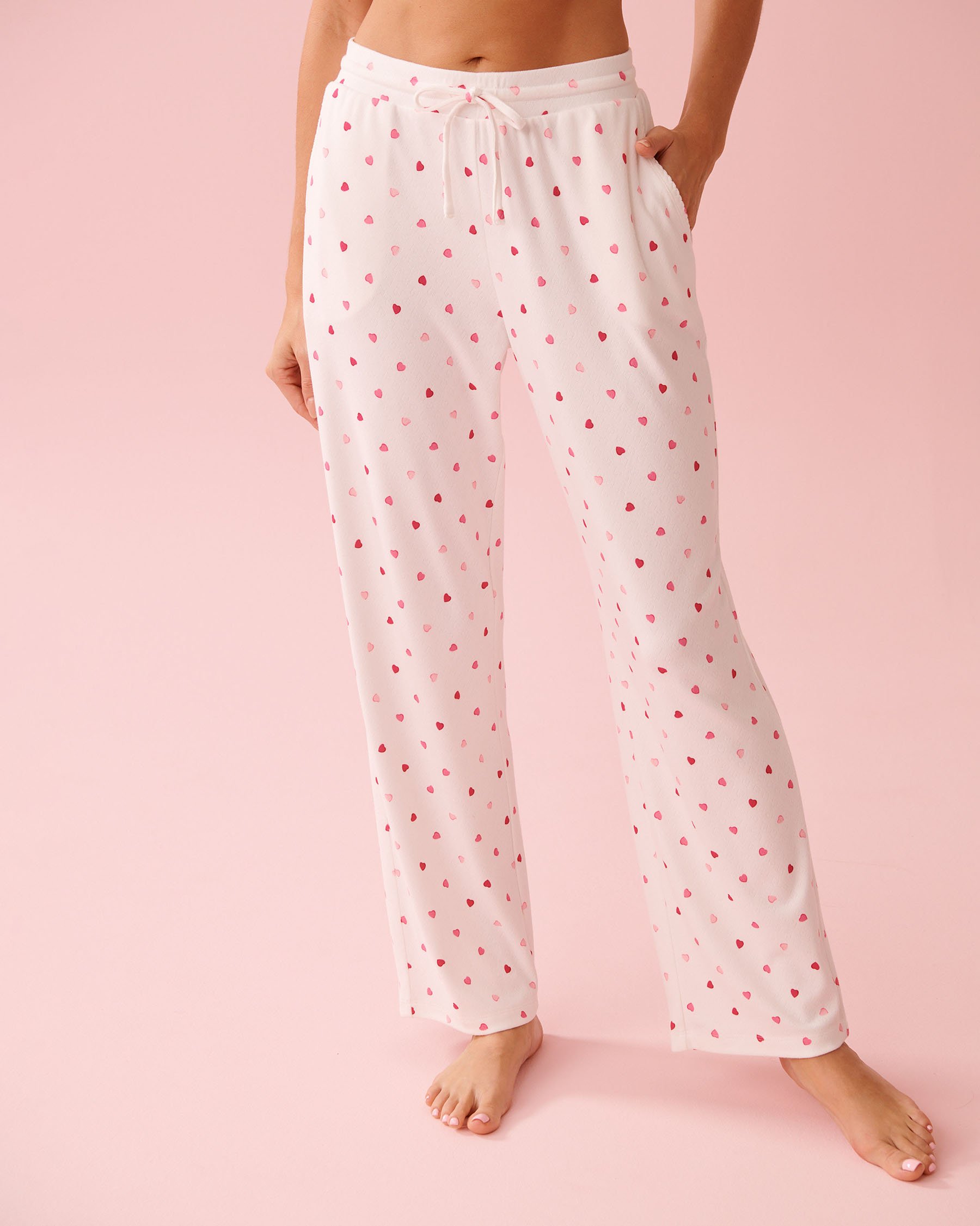 LA VIE EN ROSE Heart Print Pointelle Pajama Pants White 40200805 - View1