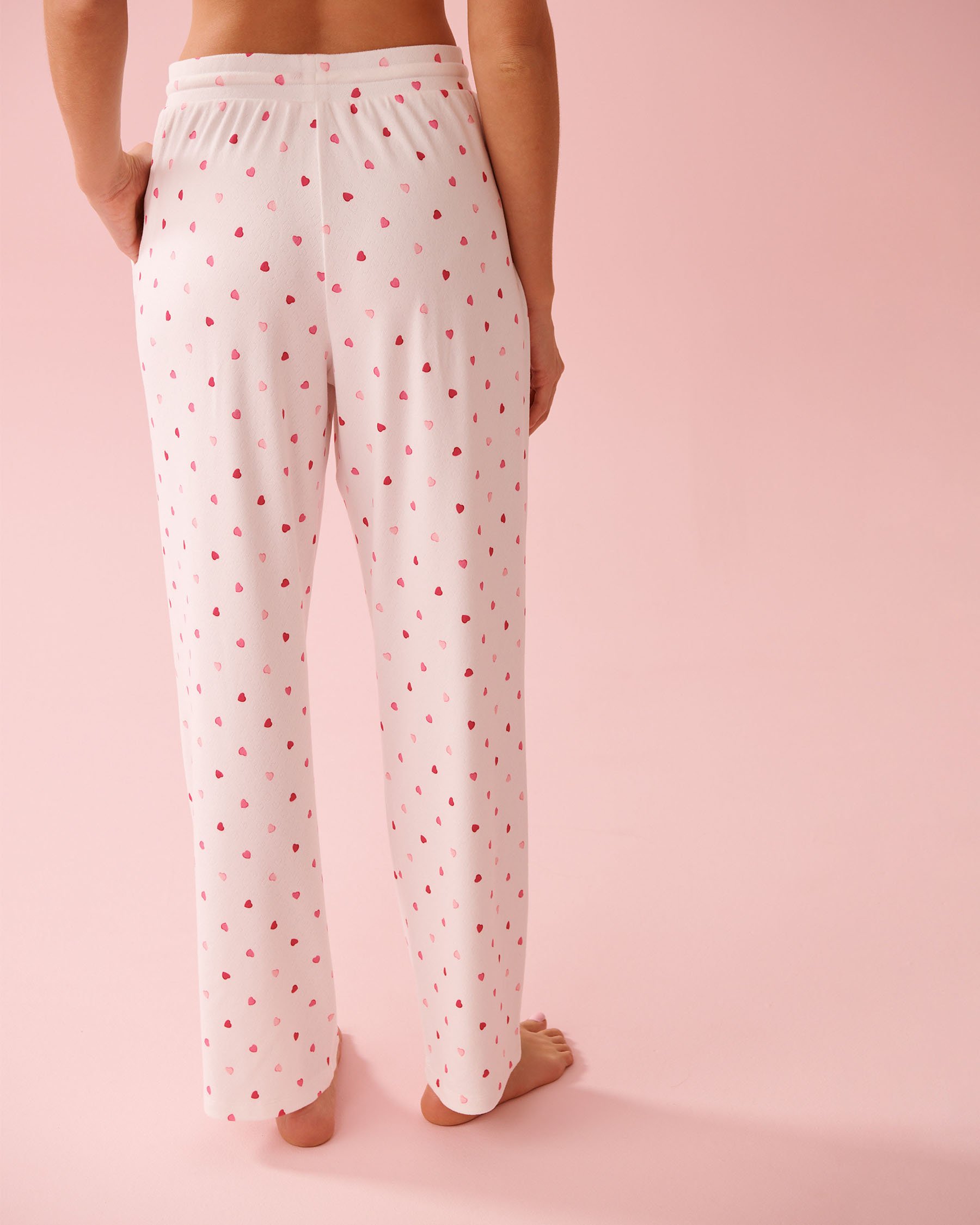 LA VIE EN ROSE Heart Print Pointelle Pajama Pants White 40200805 - View3
