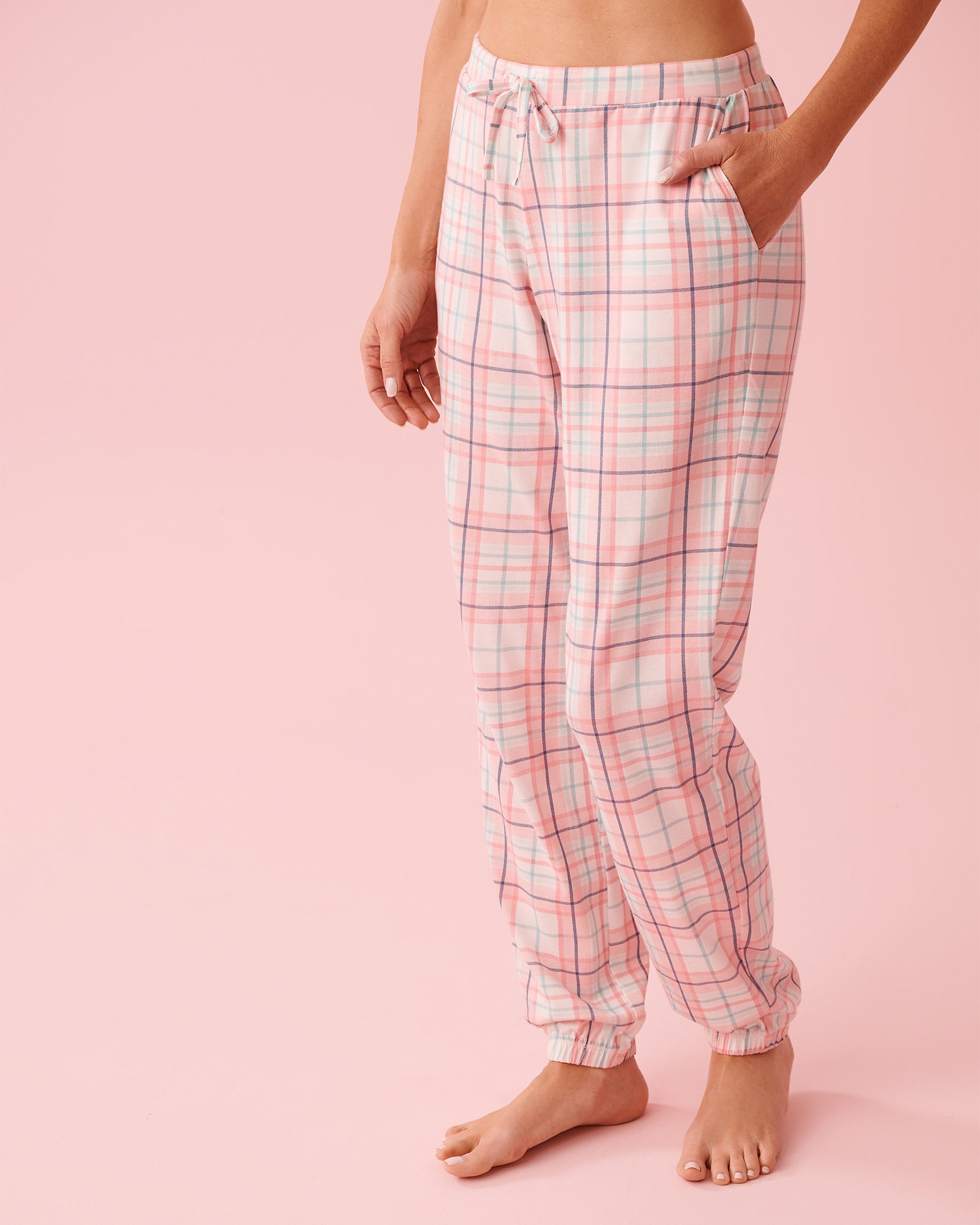 LA VIE EN ROSE Pink Plaid Cotton Jogger Pajama Pants Pink Plaid 40200816 - View1