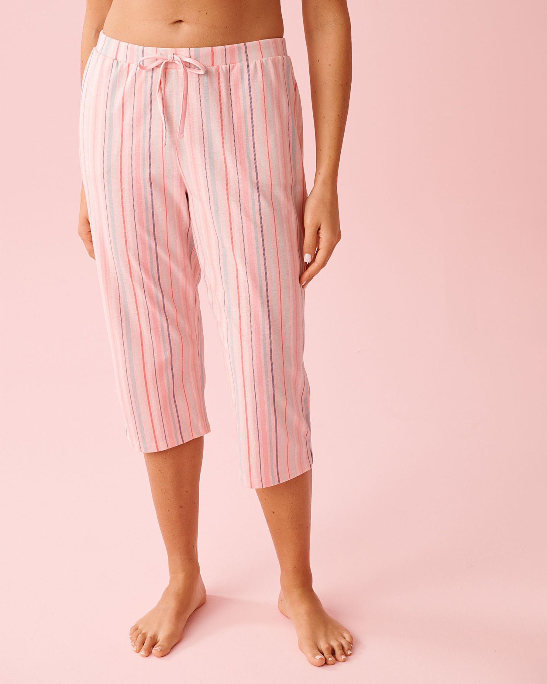LA VIE EN ROSE Pink Stripe Cotton Capris Pink Stripes 40200821 - View1