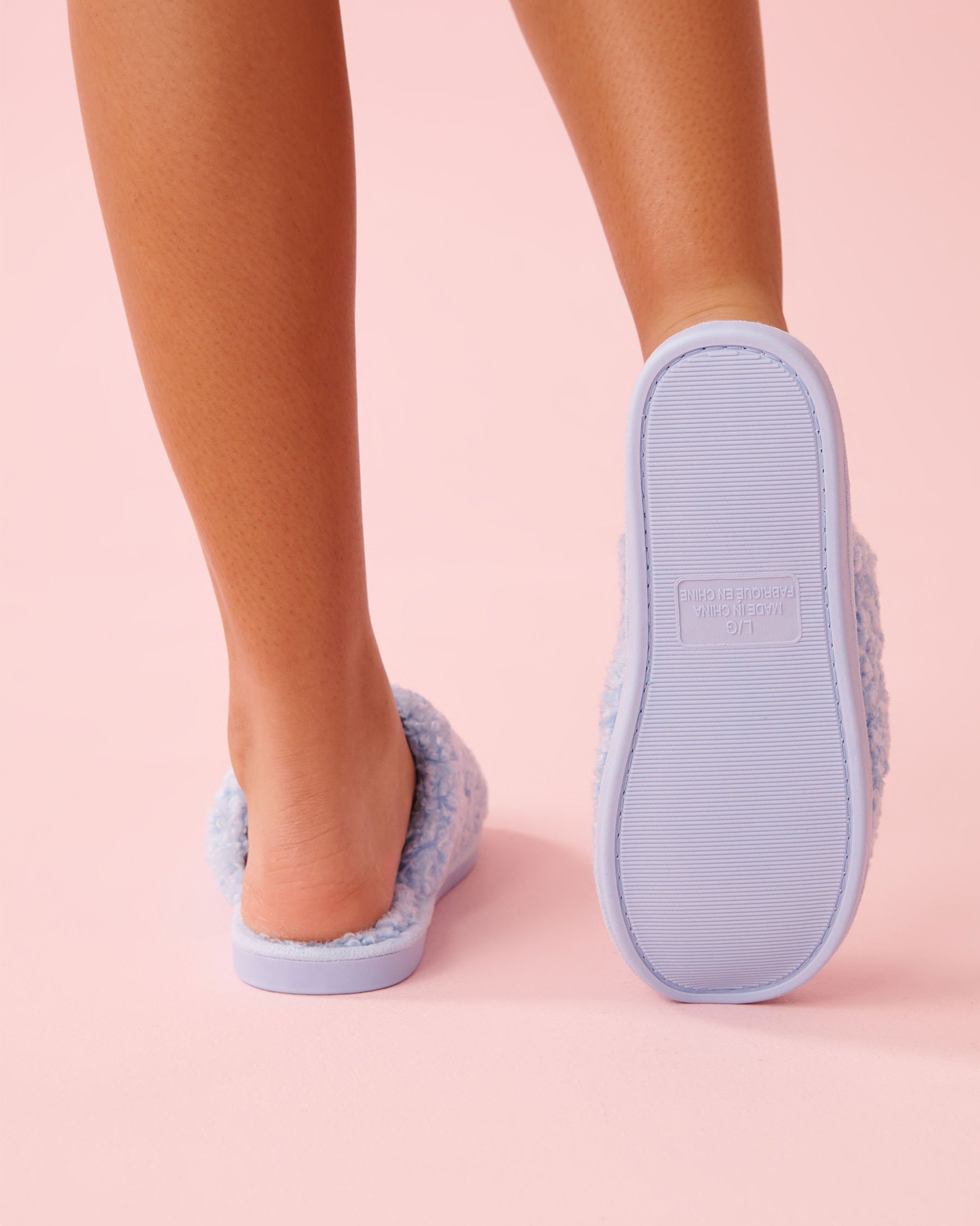LA VIE EN ROSE Rose Embroidered Curly Fur Slippers Cloud Blue 40700454 - View2