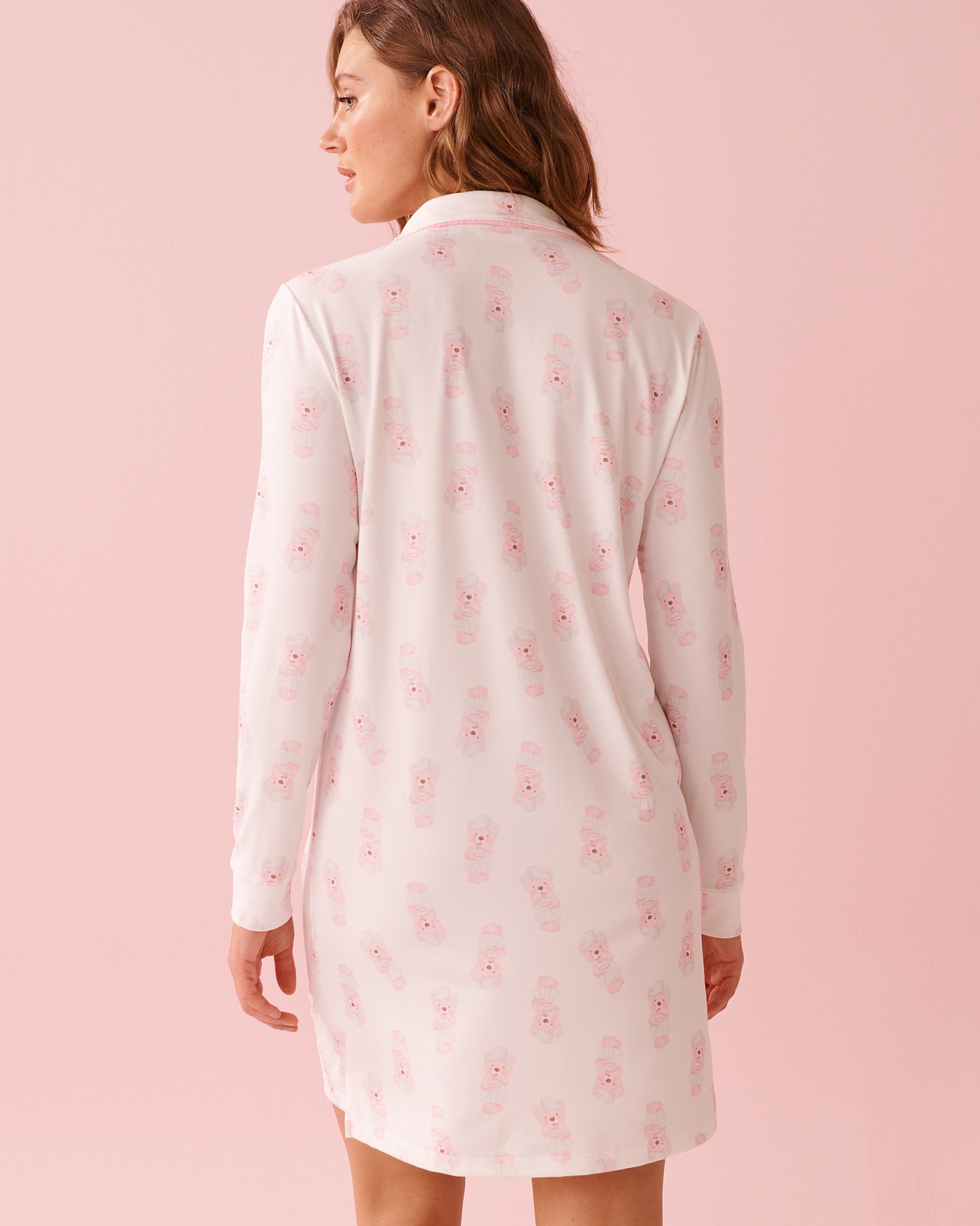 LA VIE EN ROSE Spa Time Teddy Print Super Soft Button-down Sleepshirt White 40500476 - View2