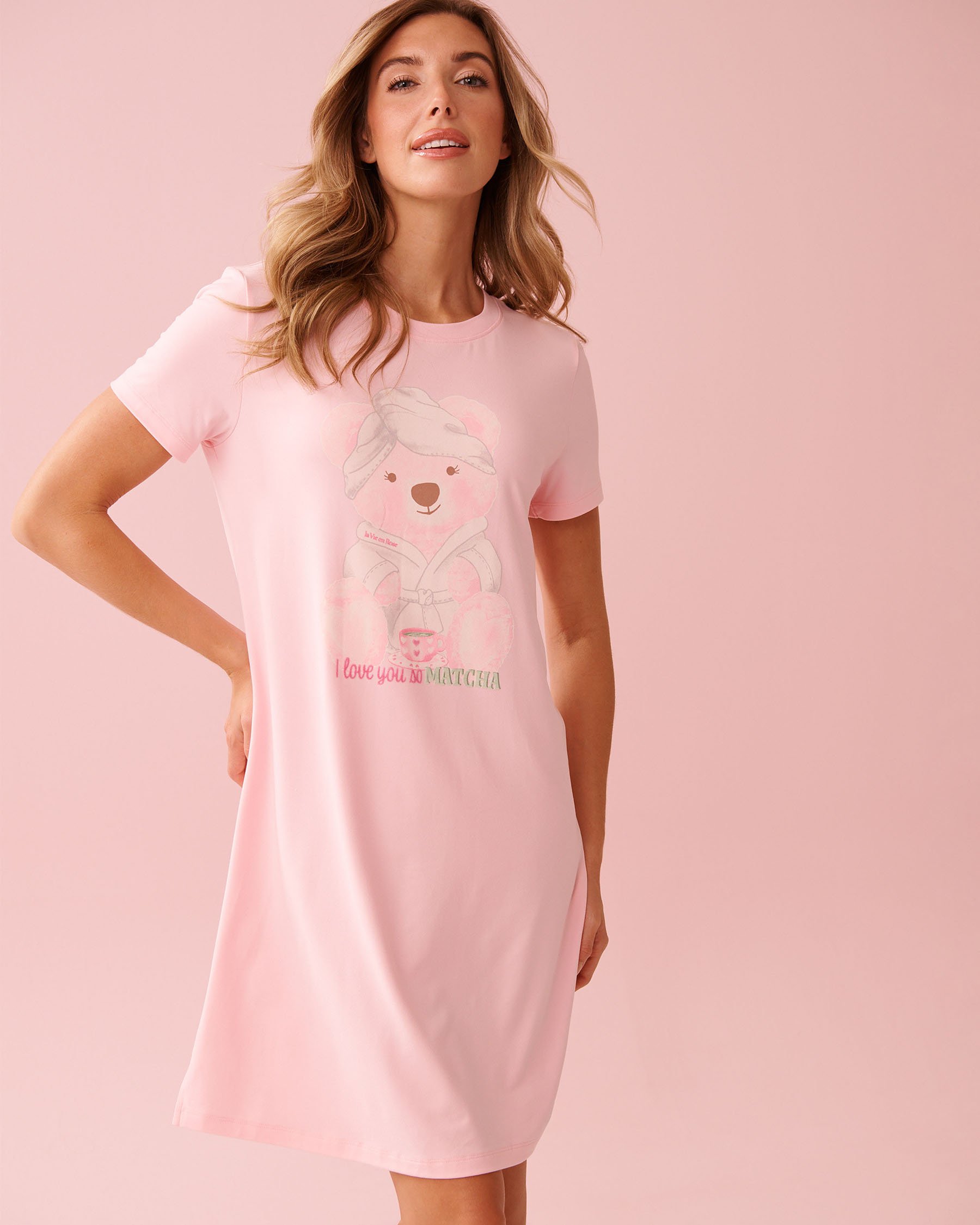 LA VIE EN ROSE Spa Time Teddy Print Super Soft Sleepshirt Dreamy Pink 40500475 - View1