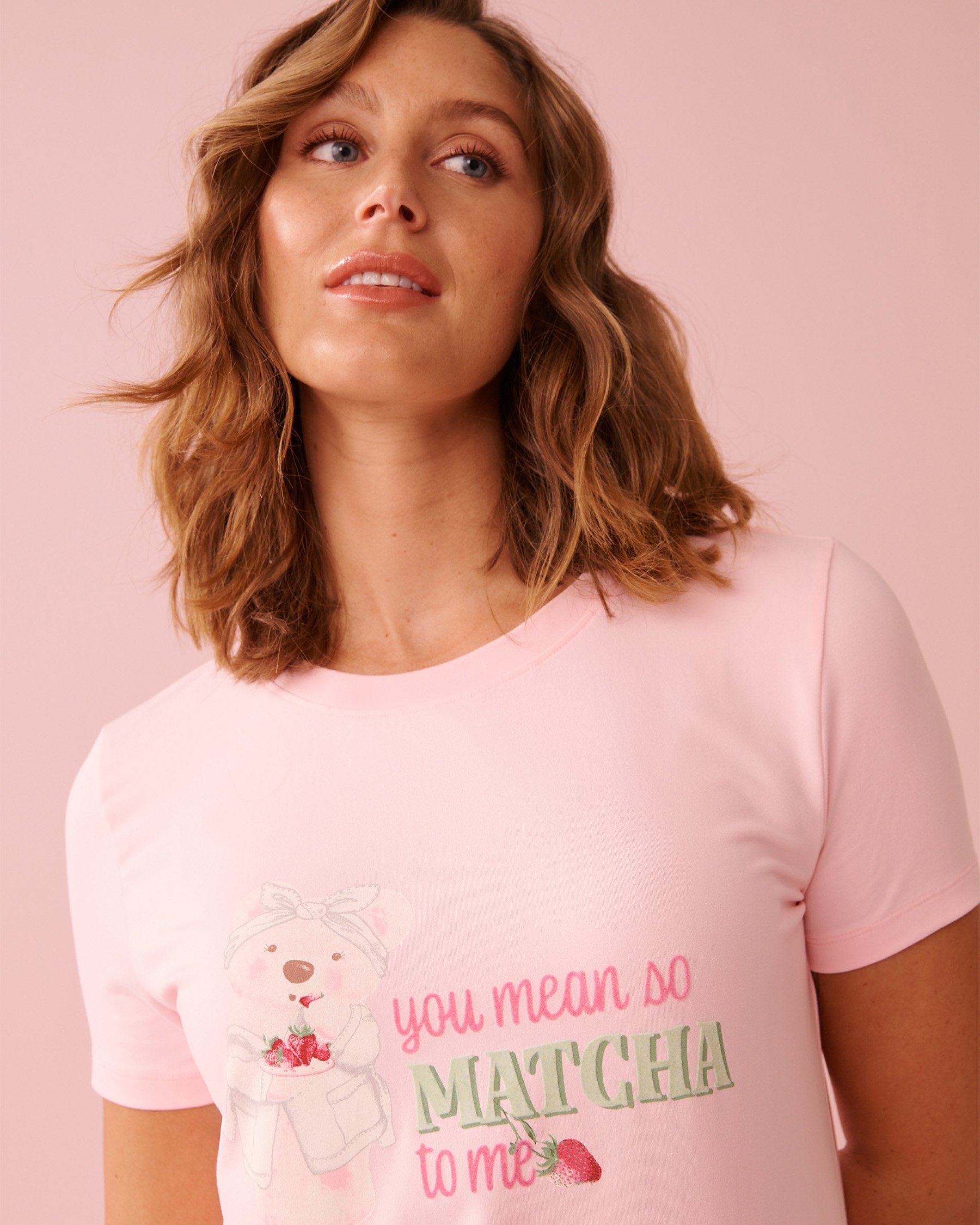 LA VIE EN ROSE Spa Time Teddy Print Super Soft T-shirt Dreamy Pink 40100829 - View3