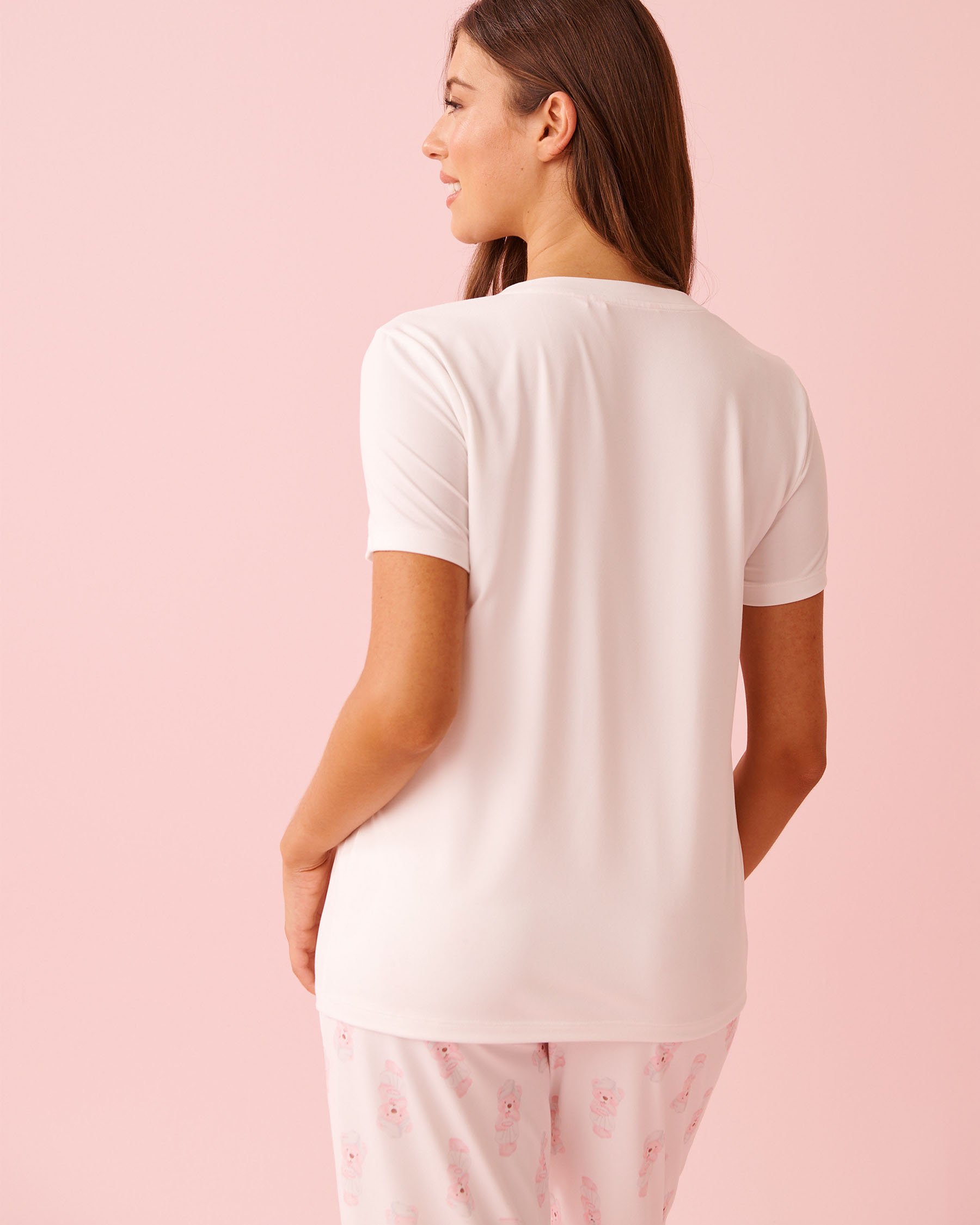 LA VIE EN ROSE Spa Time Teddy Print Super Soft T-shirt White 40100829 - View2