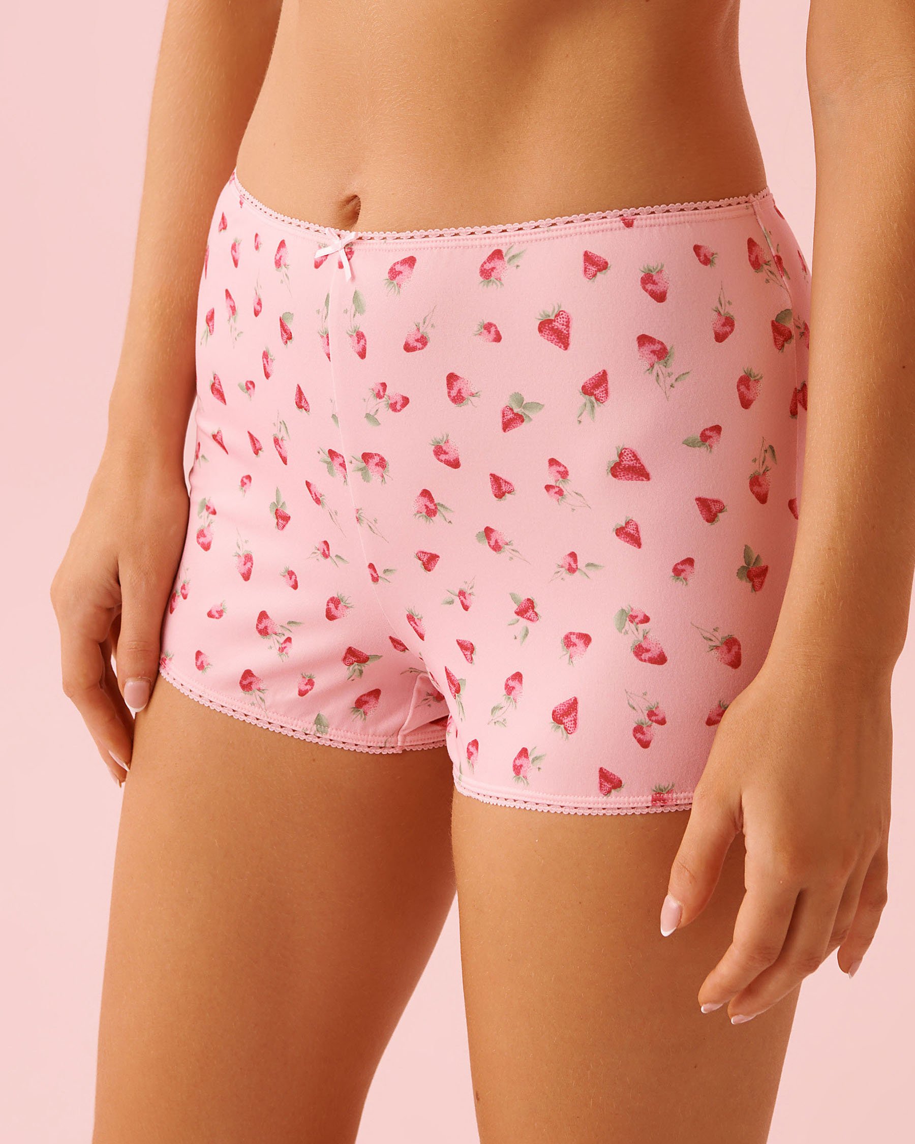 LA VIE EN ROSE Strawberry Print Super Soft Biker Style Pajama Shorts Pink 40200813 - View1
