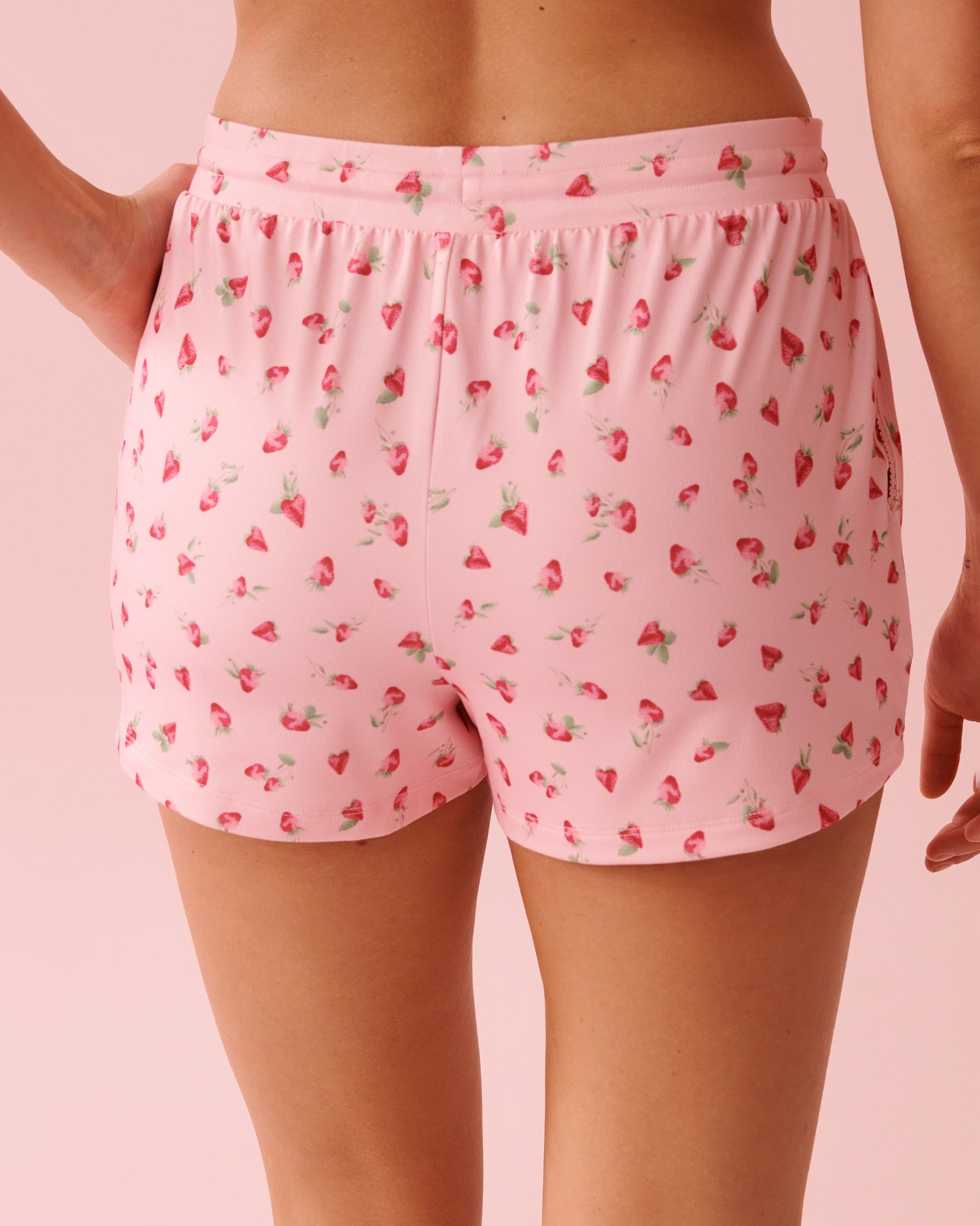 LA VIE EN ROSE Strawberry Print Super Soft Pajama Shorts Pink 40200811 - View2