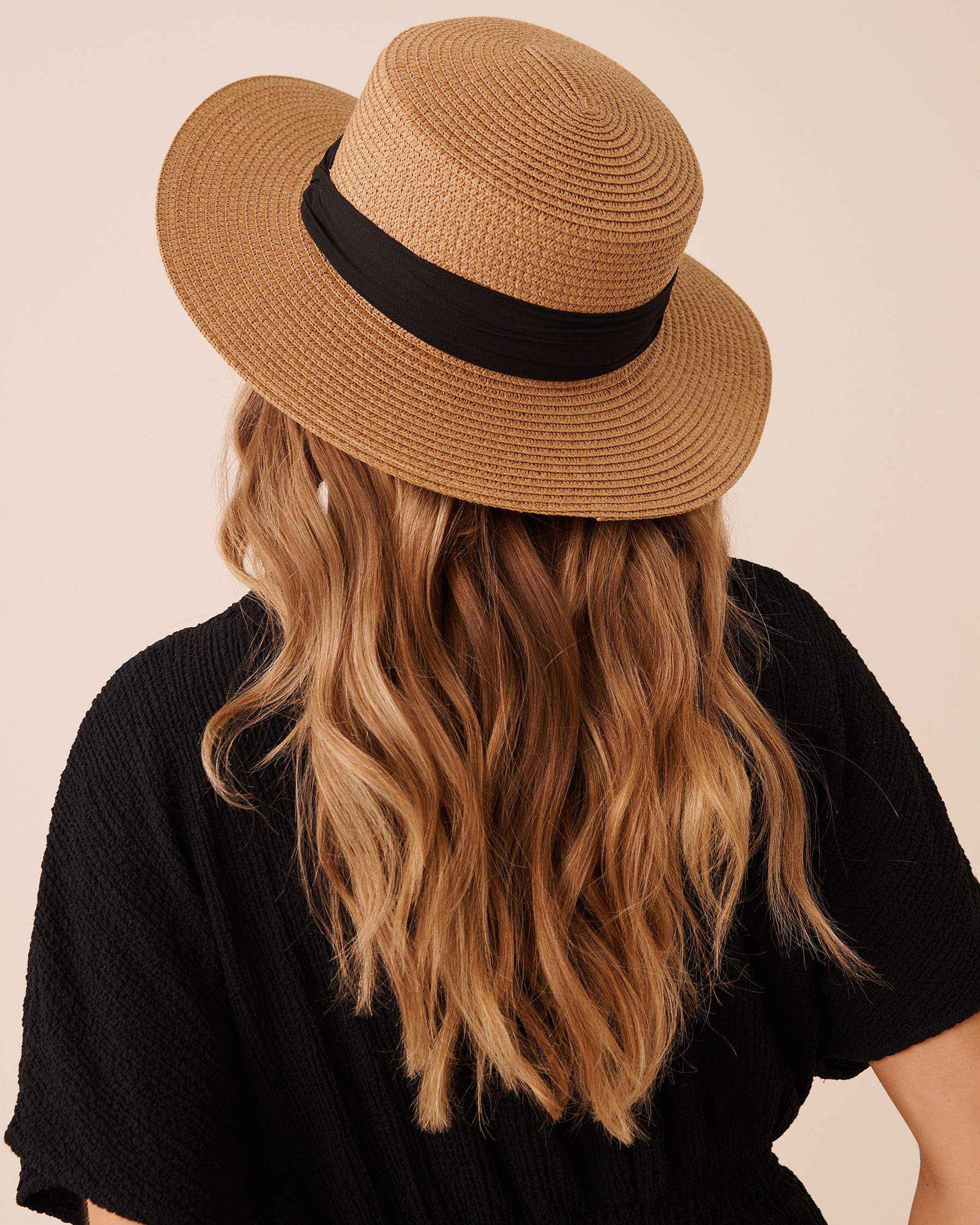 LA VIE EN ROSE AQUA Boater Hat Dark Beige 80500126 - View2