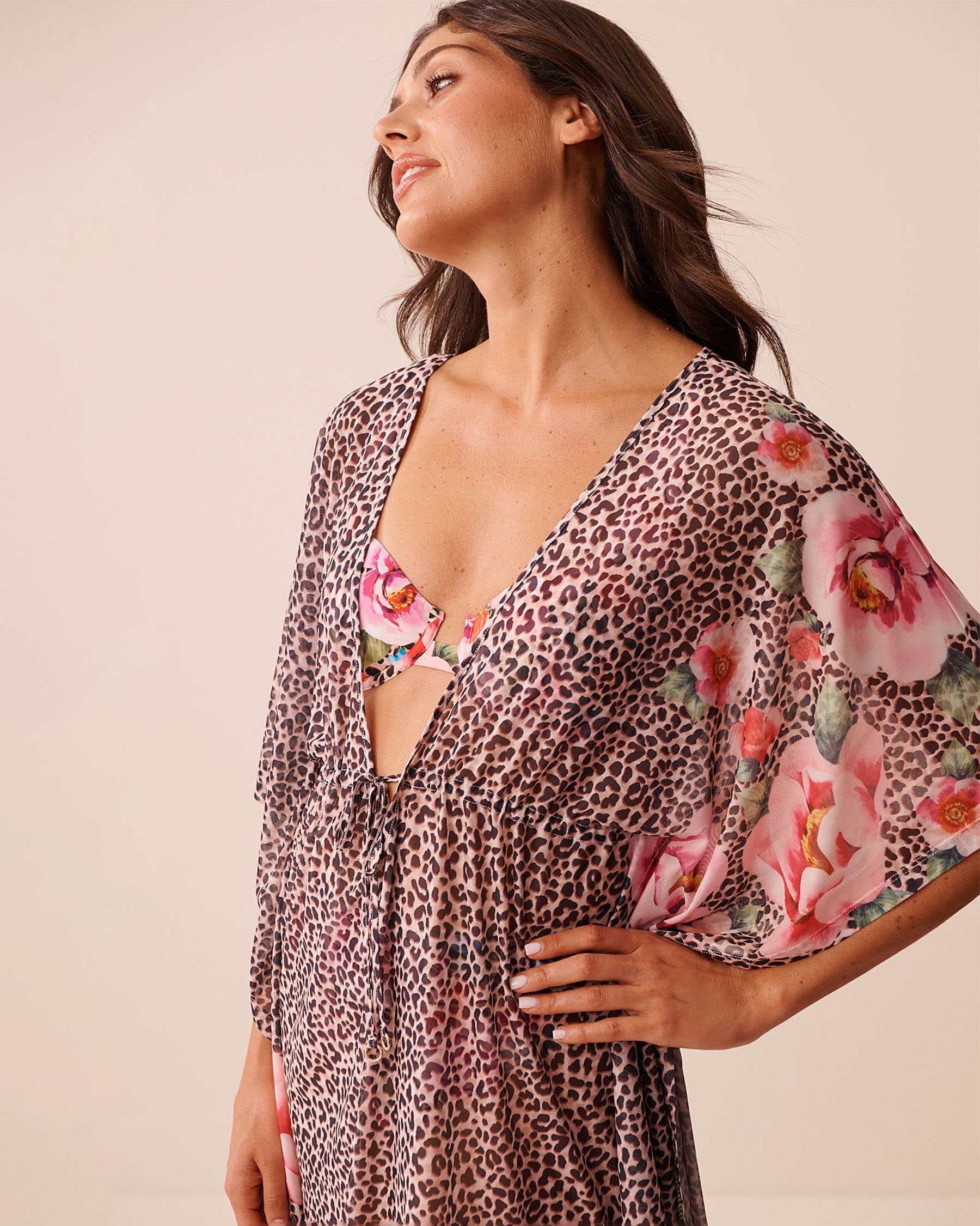 LA VIE EN ROSE AQUA Floral Leopard Mesh Tunic Floral Leopard 80400078 - View3