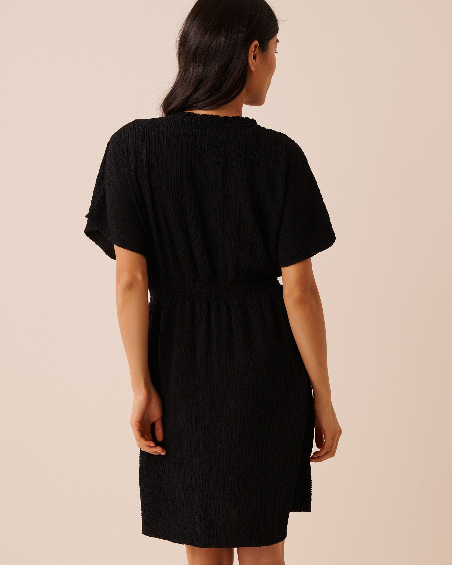 LA VIE EN ROSE AQUA Short Crinkle Dress Black 80300131 - View2