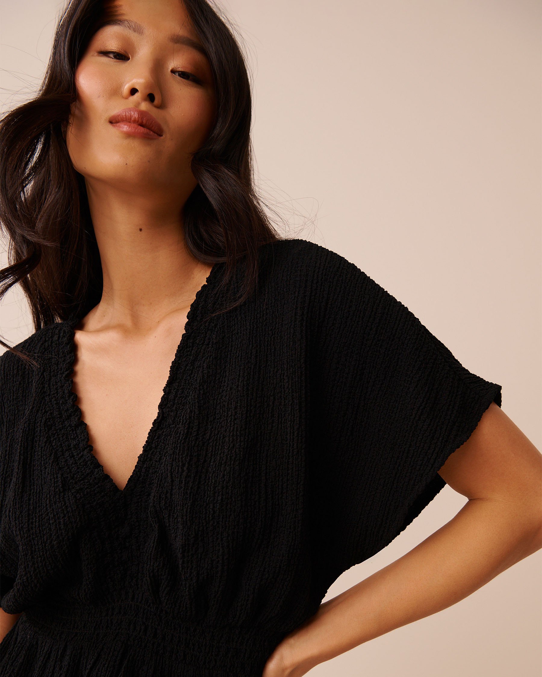 LA VIE EN ROSE AQUA Short Crinkle Dress Black 80300131 - View3