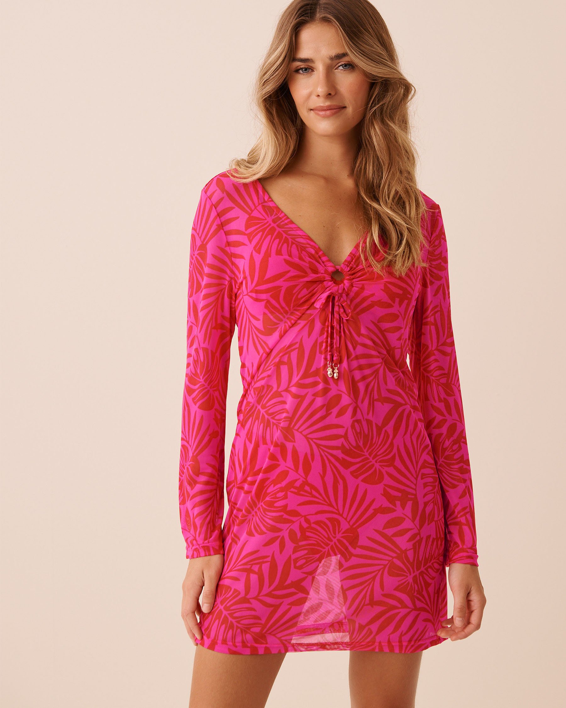 LA VIE EN ROSE AQUA Tropical Mesh Short Dress Tropical Fuchsia 80400077 - View4