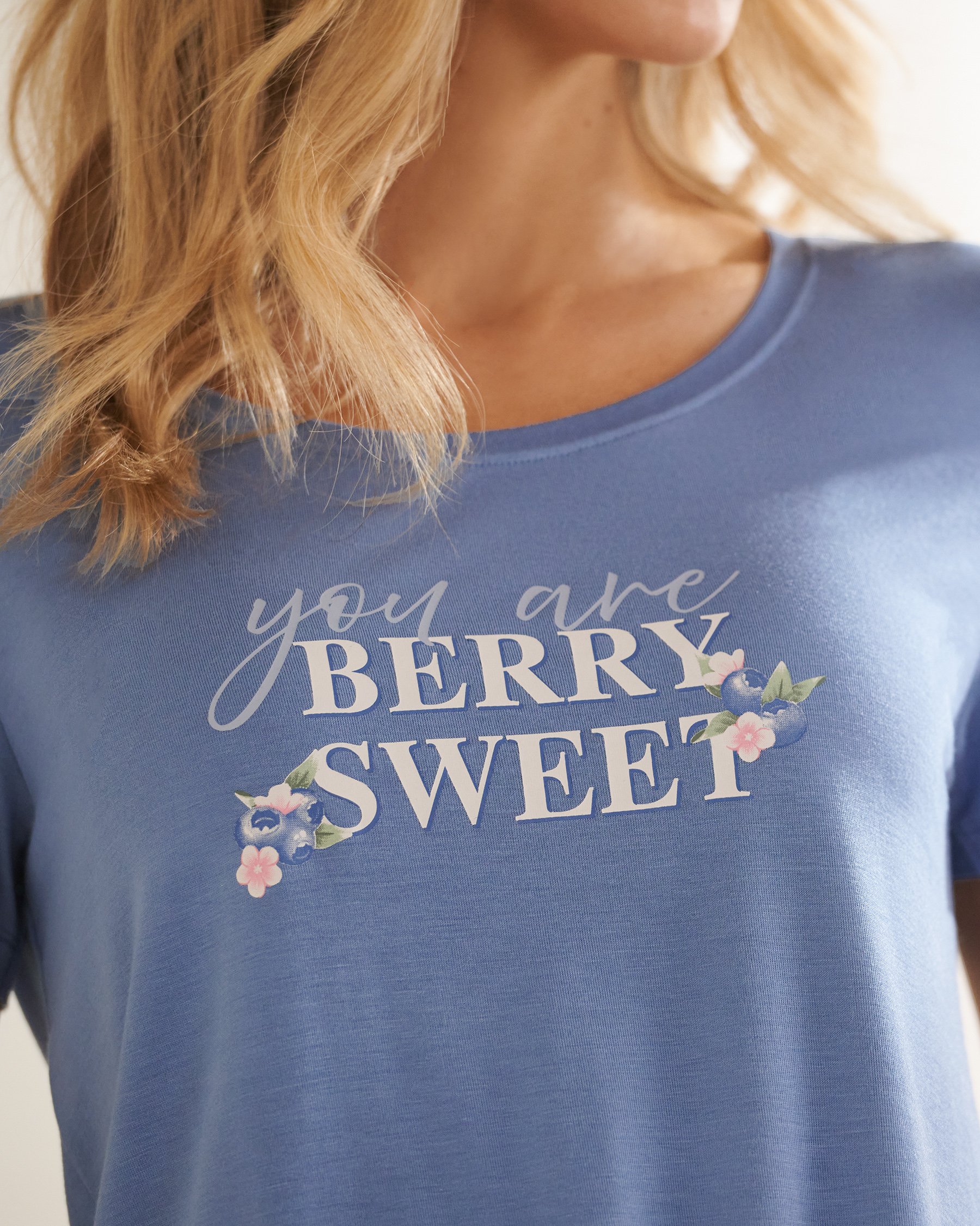 LA VIE EN ROSE Berry Print Soft Jersey Short Sleeve T-shirt Blue/Berry Sweet 60100190 - View1