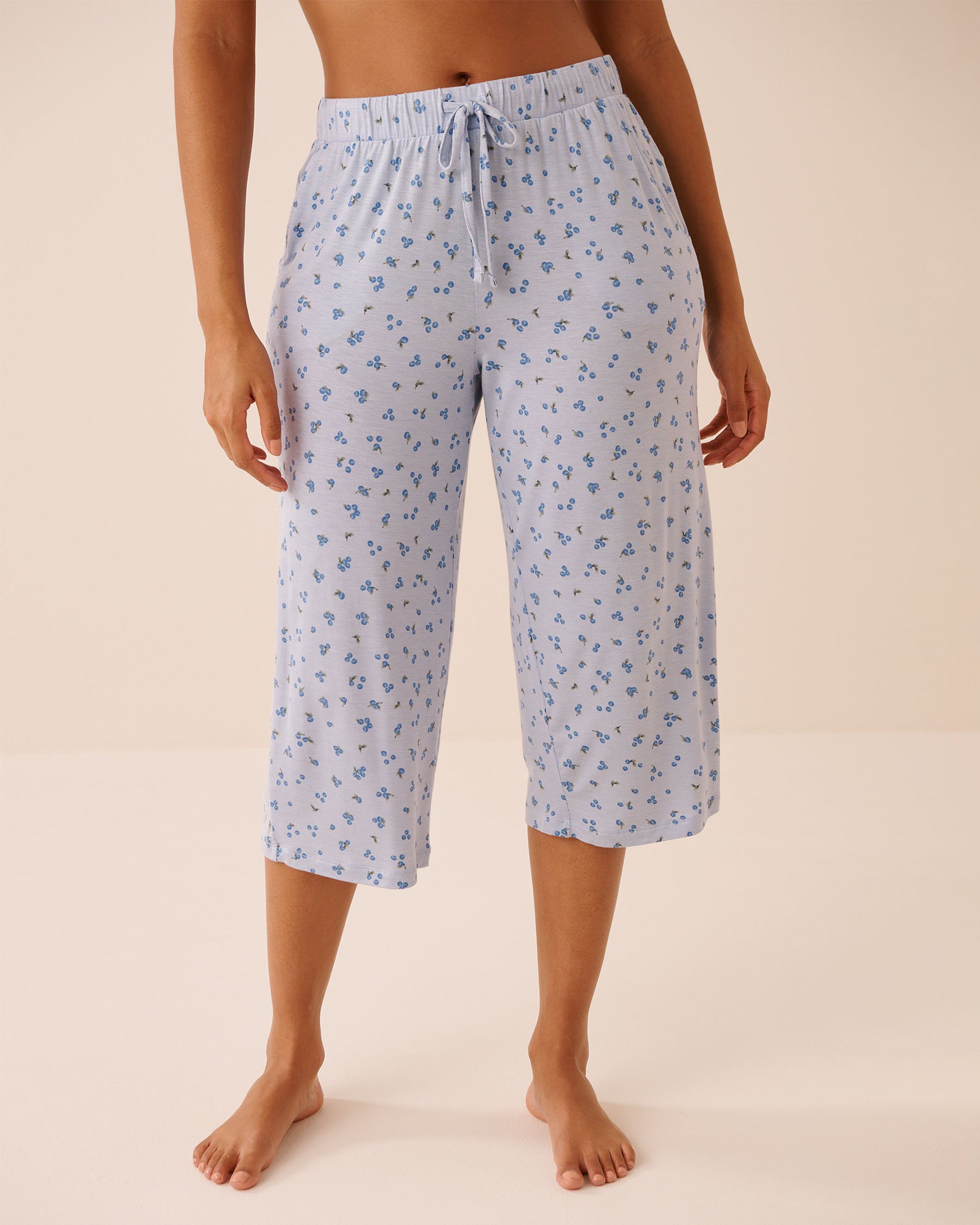 LA VIE EN ROSE Berry Print Soft Jersey Pajama Capris Blue/Berries 60200183 - View1