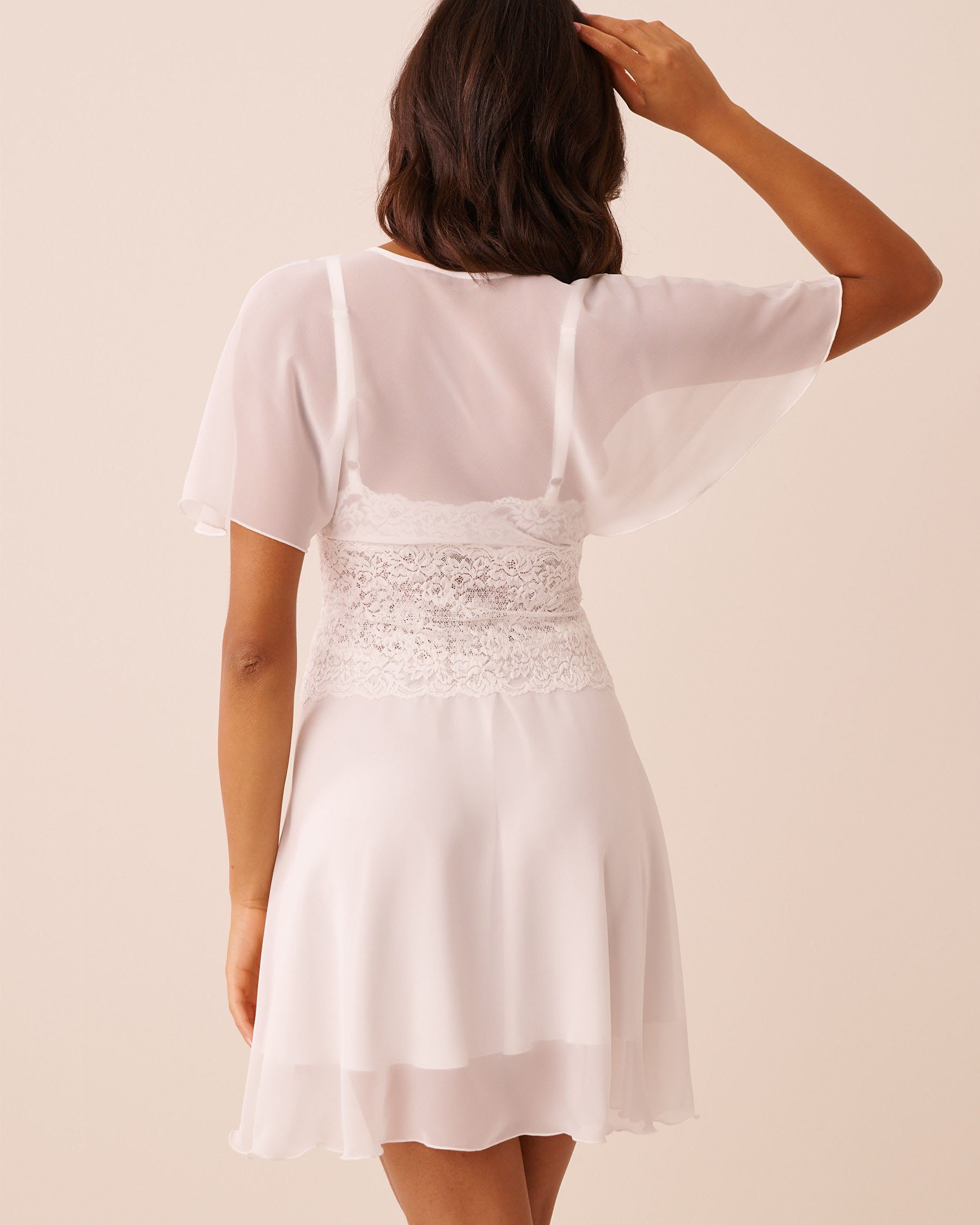 LA VIE EN ROSE Chiffon and Lace Open Front Nightie White 60500229 - View2