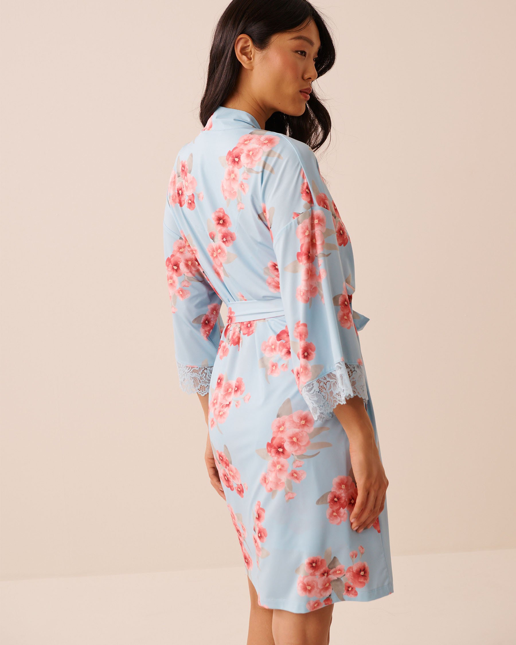 LA VIE EN ROSE Spring Blossom Print Lace Trim Kimono Spring Blossom 60600118 - View3