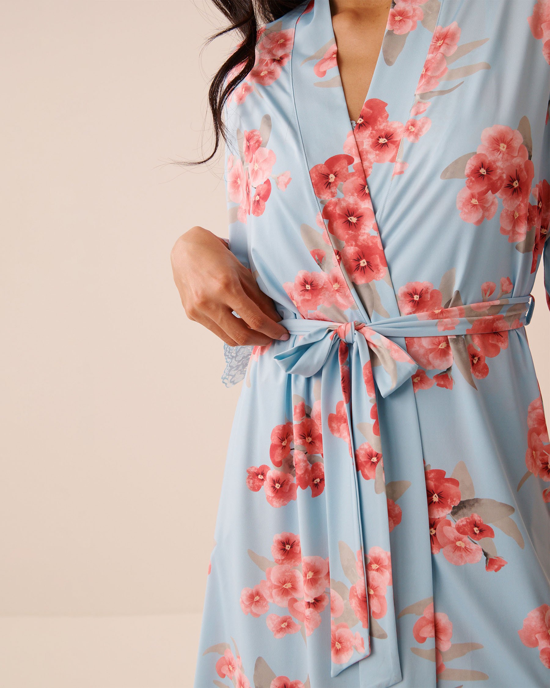 LA VIE EN ROSE Spring Blossom Print Lace Trim Kimono Spring Blossom 60600118 - View4