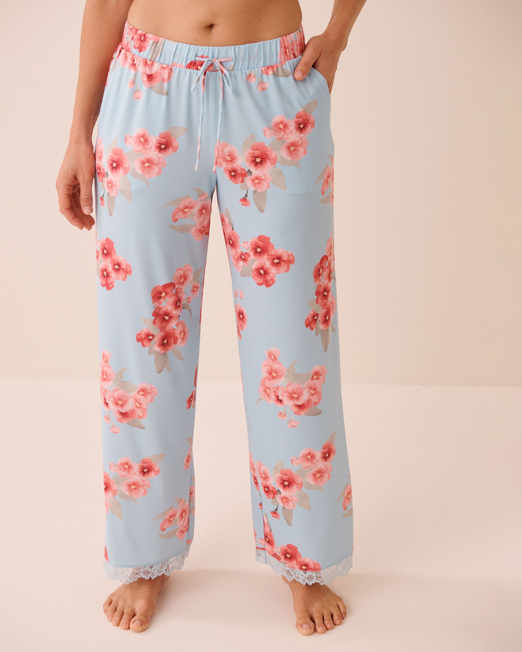 LA VIE EN ROSE Spring Blossom Print Lace Trim Pajama Pants Spring Blossom 60200179 - View1