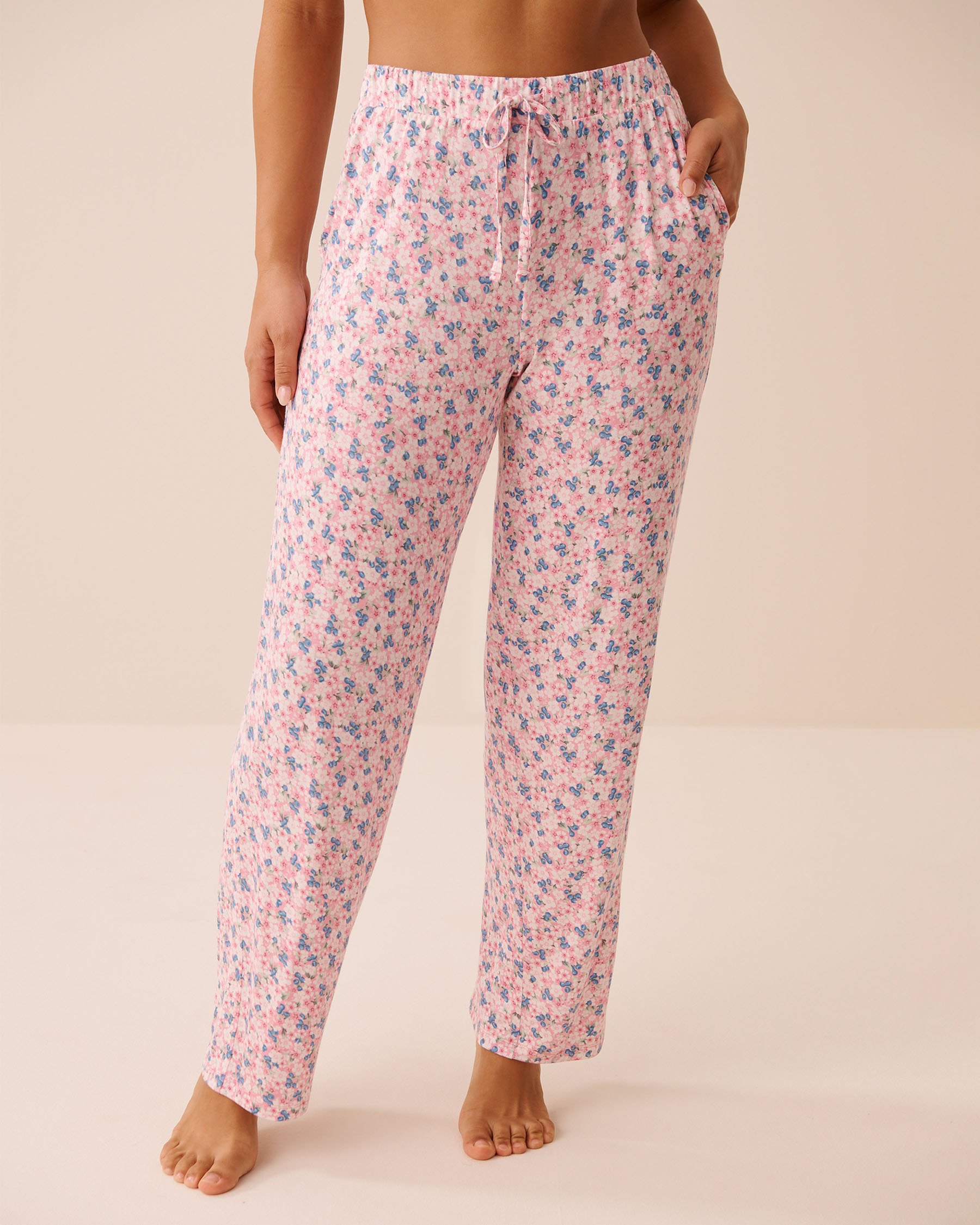 LA VIE EN ROSE Bloom & Berry Print Soft Jersey Pajama Pants Pink Flowers/Blueberries 60200184 - View1