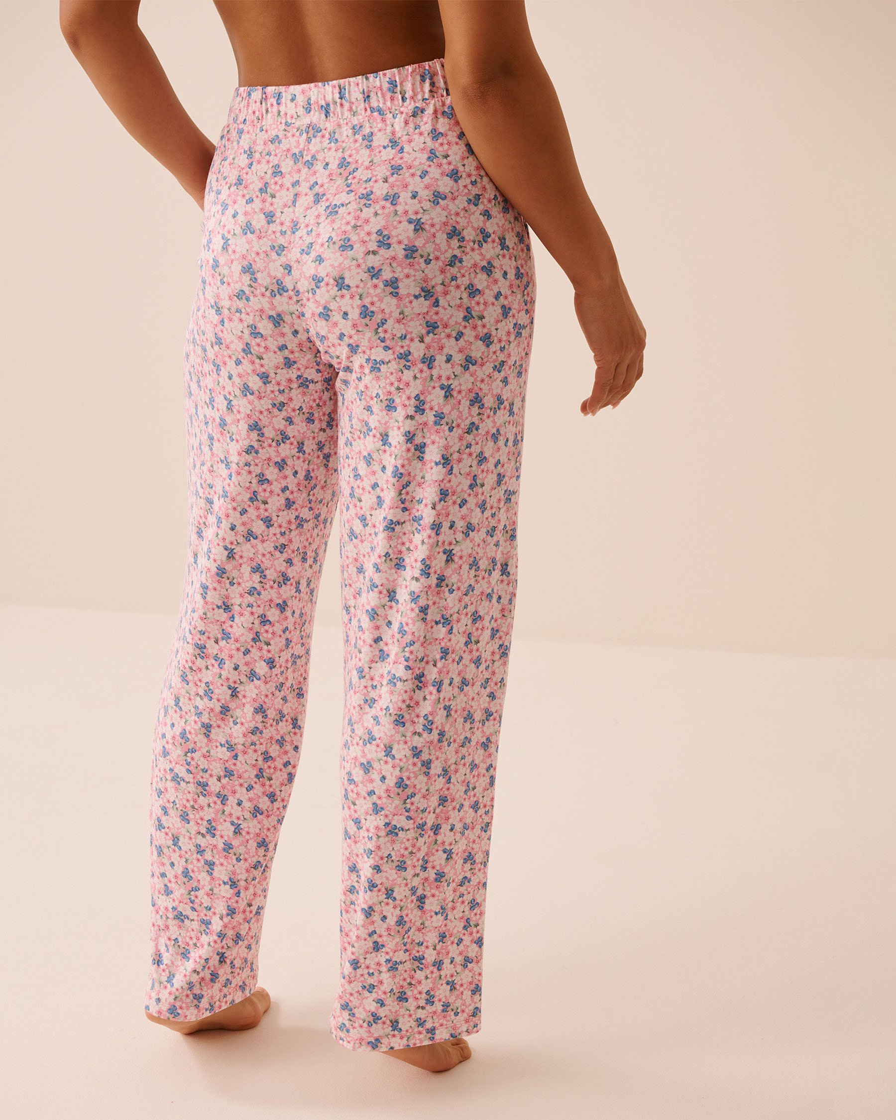 LA VIE EN ROSE Bloom & Berry Print Soft Jersey Pajama Pants Pink Flowers/Blueberries 60200184 - View2
