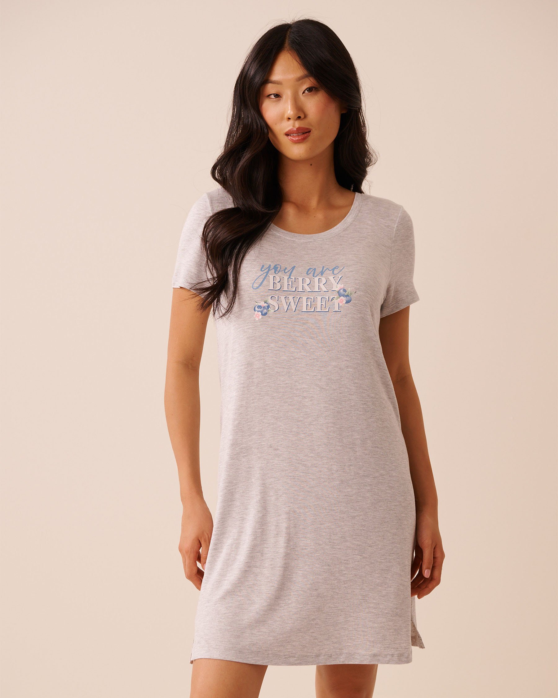 LA VIE EN ROSE Berry Print Soft Jersey Short Sleeve Sleepshirt Grey/Berries 60500238 - View1