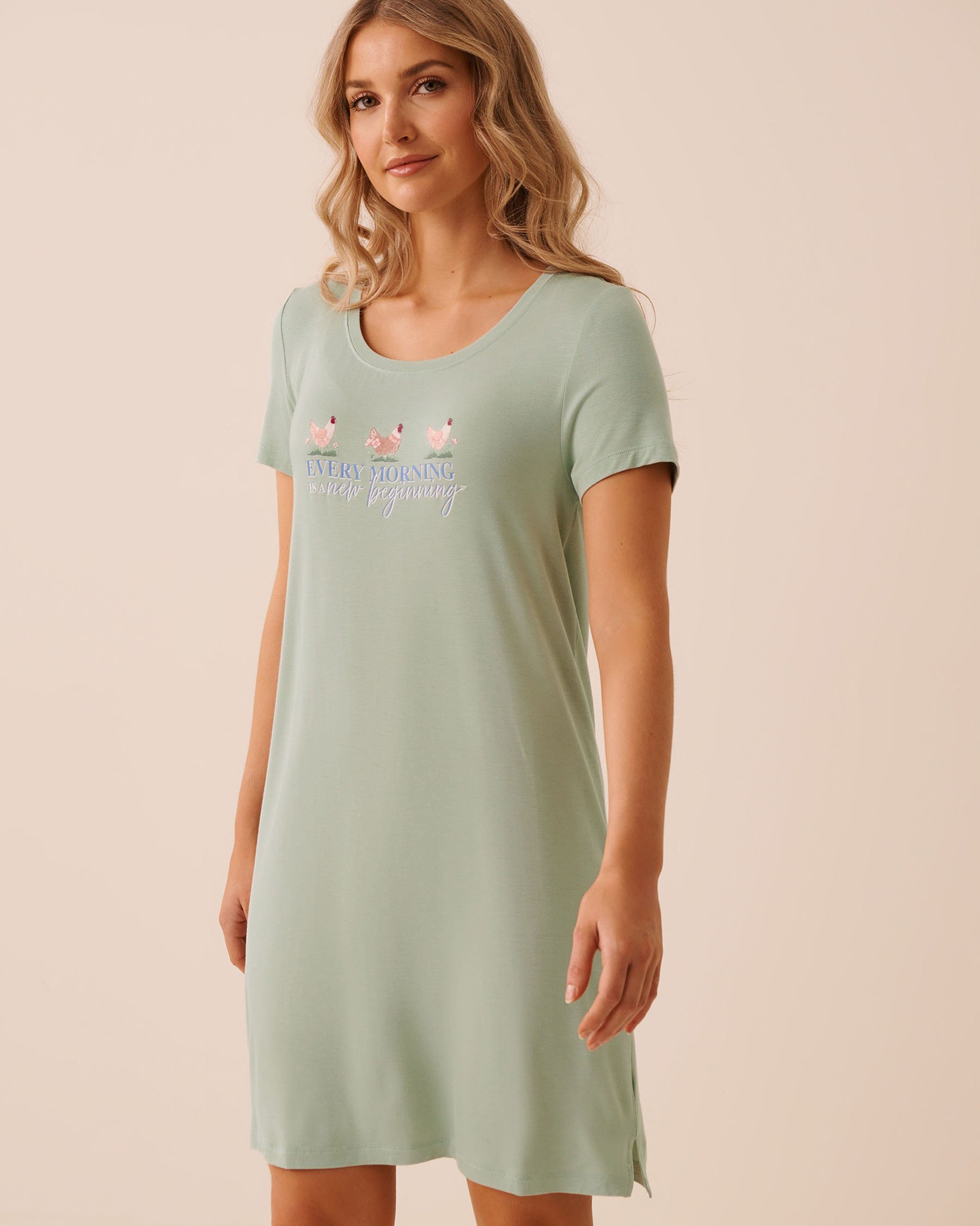 LA VIE EN ROSE Chicken Print Soft Jersey Short Sleeve Sleepshirt Green/Chicken 60500238 - View1