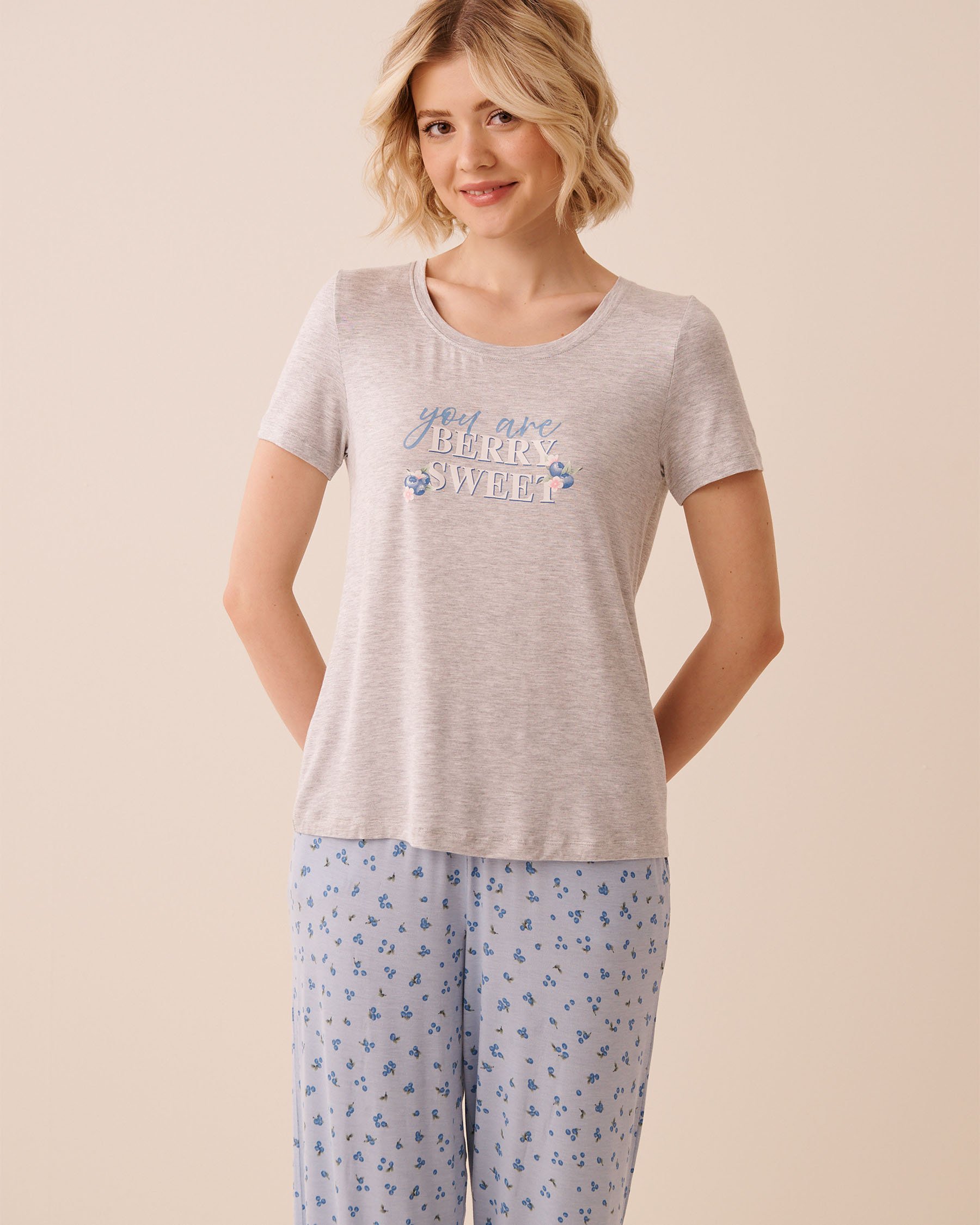 LA VIE EN ROSE Berry Print Soft Jersey Short Sleeve T-shirt Grey/Berry Sweet 60100190 - View1