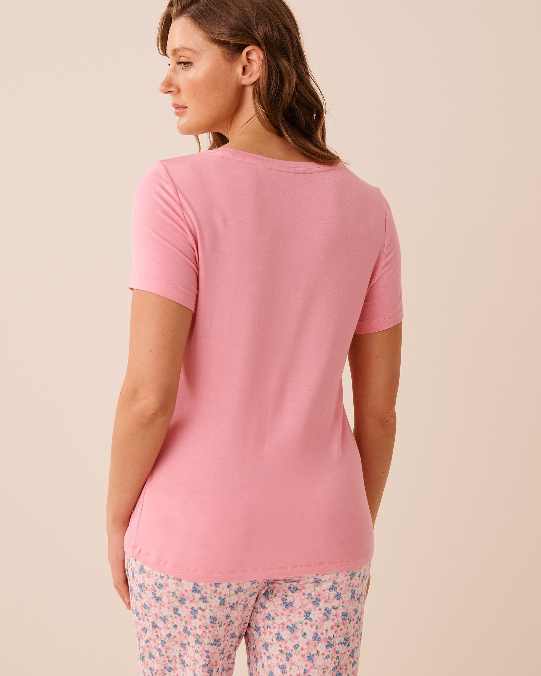 LA VIE EN ROSE T-shirt manches courtes en jersey doux imprimé baies Rose/Bleuets 60100190 - View2