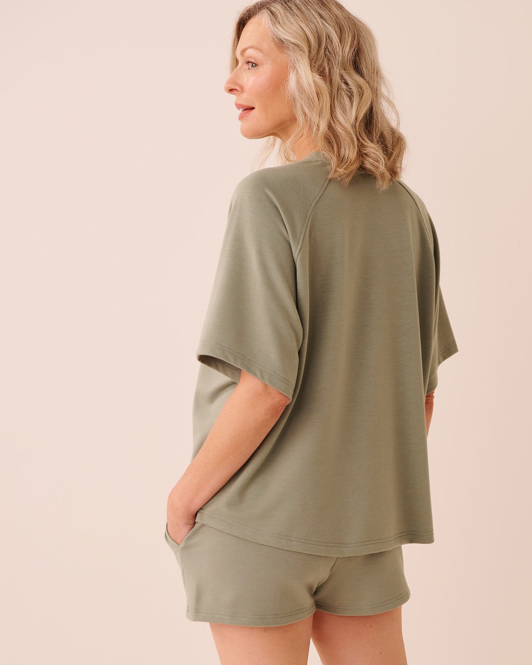 LA VIE EN ROSE French Terry Short Sleeve T-shirt Sage Green 50100127 - View2