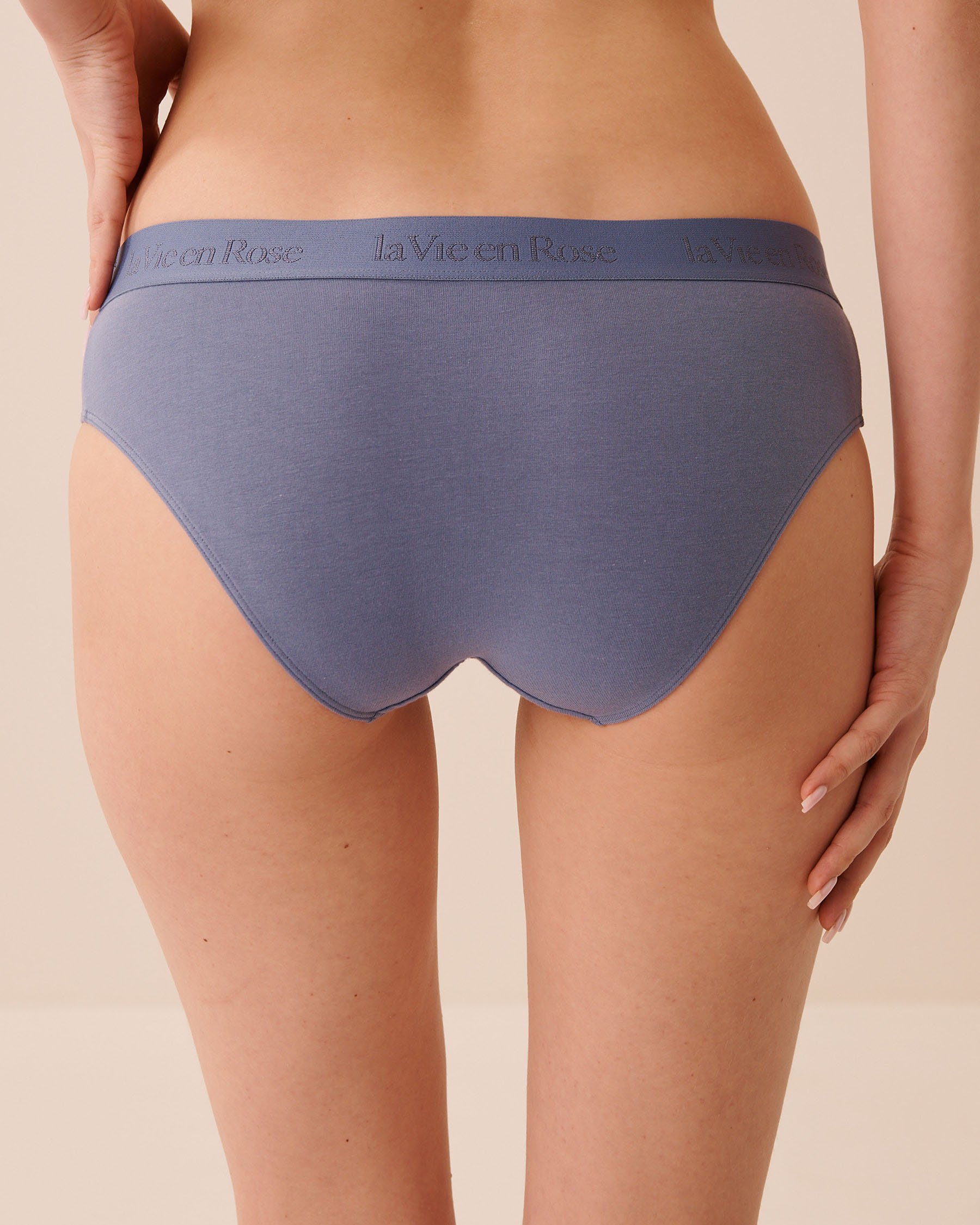LA VIE EN ROSE Cotton and Logo Elastic Band Bikini Panty Greyish Blue 20100734 - View2