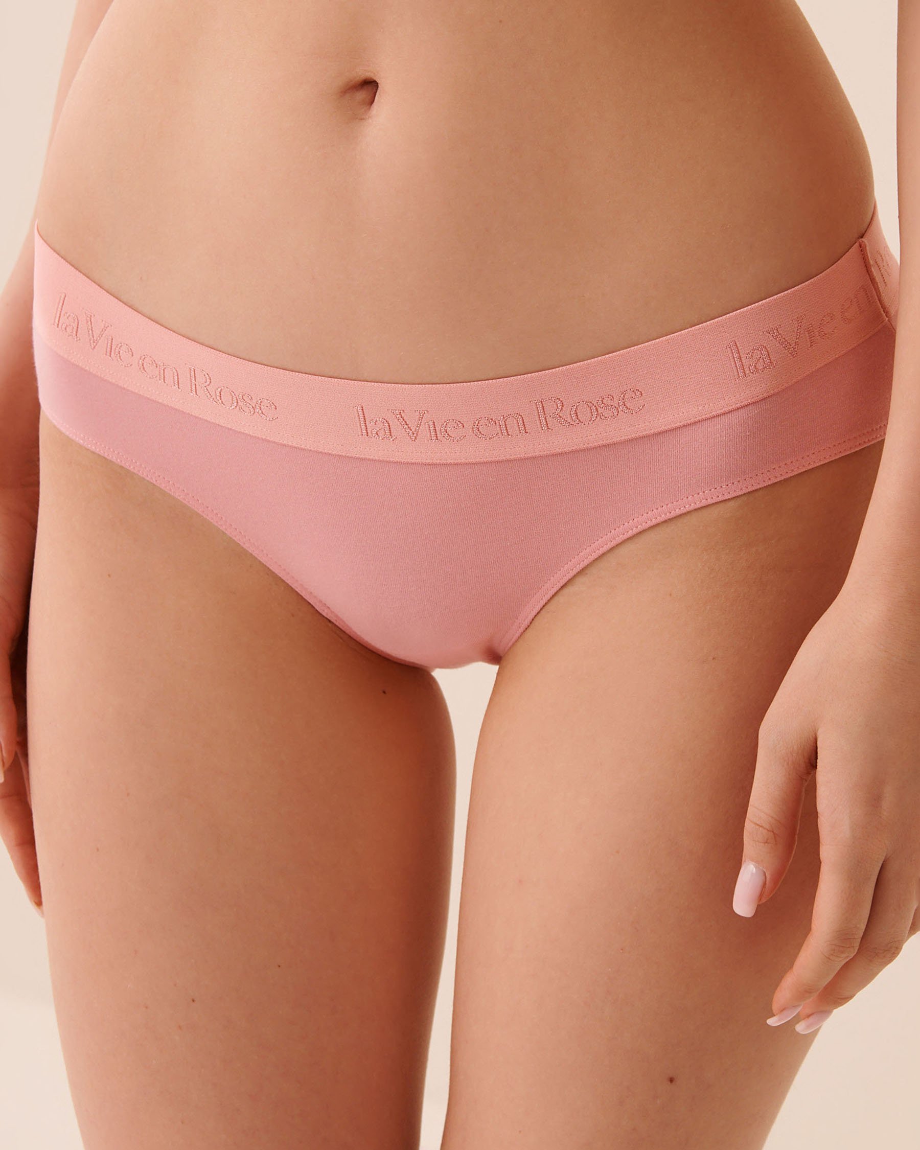 LA VIE EN ROSE Cotton and Logo Elastic Band Bikini Panty Peachy Pink 20100734 - View1