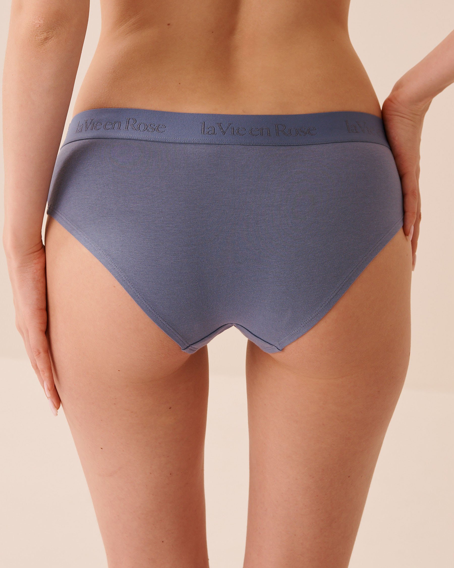 LA VIE EN ROSE Cotton and Logo Elastic Band Hiphugger Panty Greyish Blue 20100735 - View2
