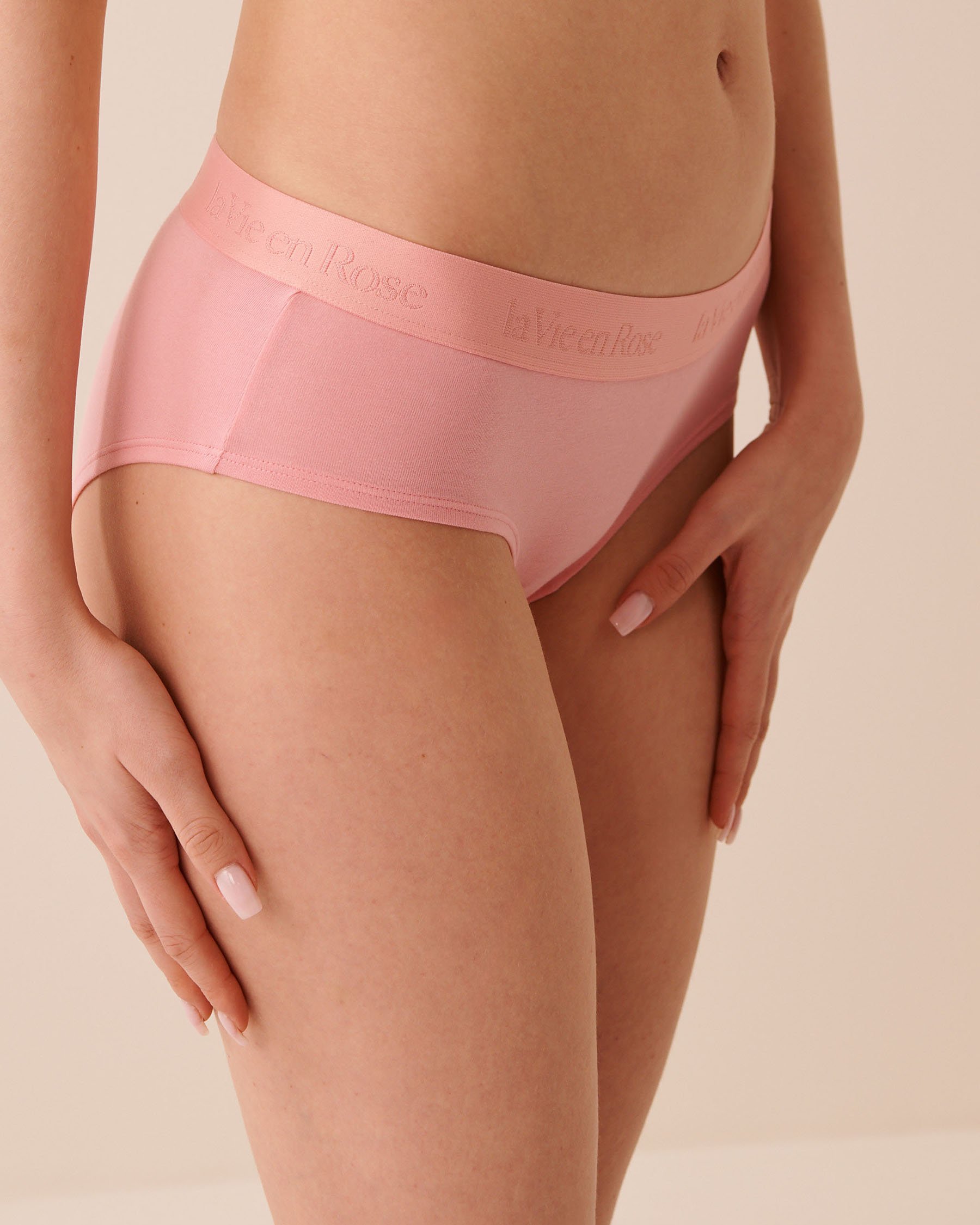 LA VIE EN ROSE Cotton and Logo Elastic Band Hiphugger Panty Peachy Pink 20100735 - View1