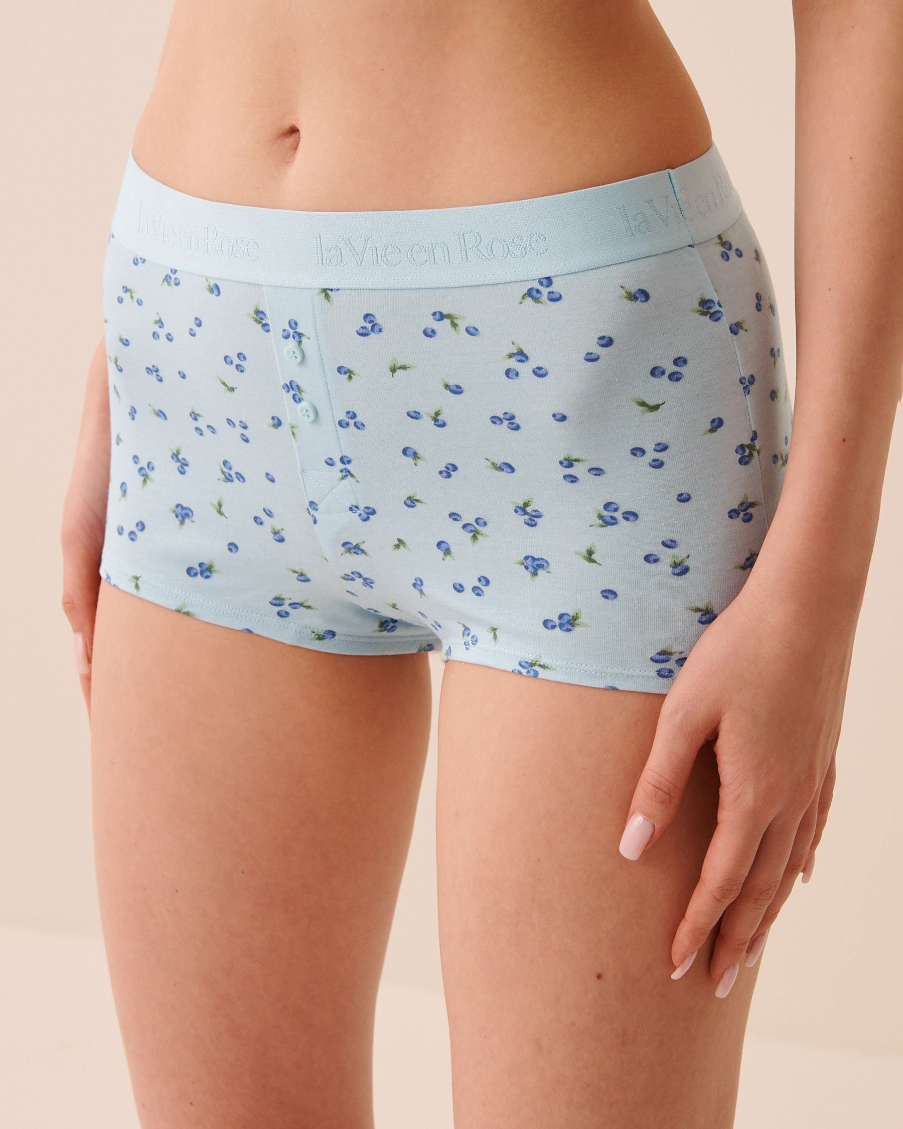LA VIE EN ROSE Cotton and Logo Elastic Band High Waist Boyleg Panty Blue/Berries 20100736 - View1