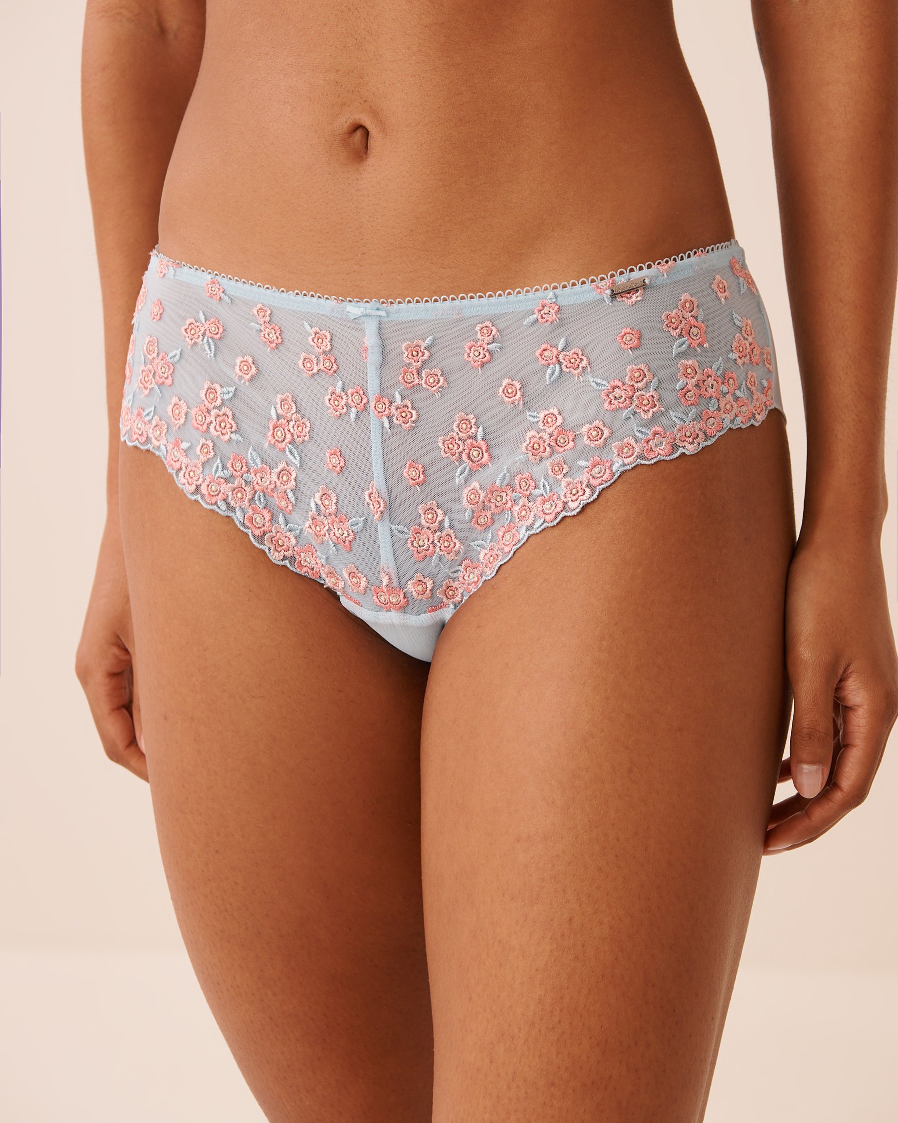 LA VIE EN ROSE Embroidered Mesh Cheeky Panty Blue/Pink Flowers 20300497 - View1