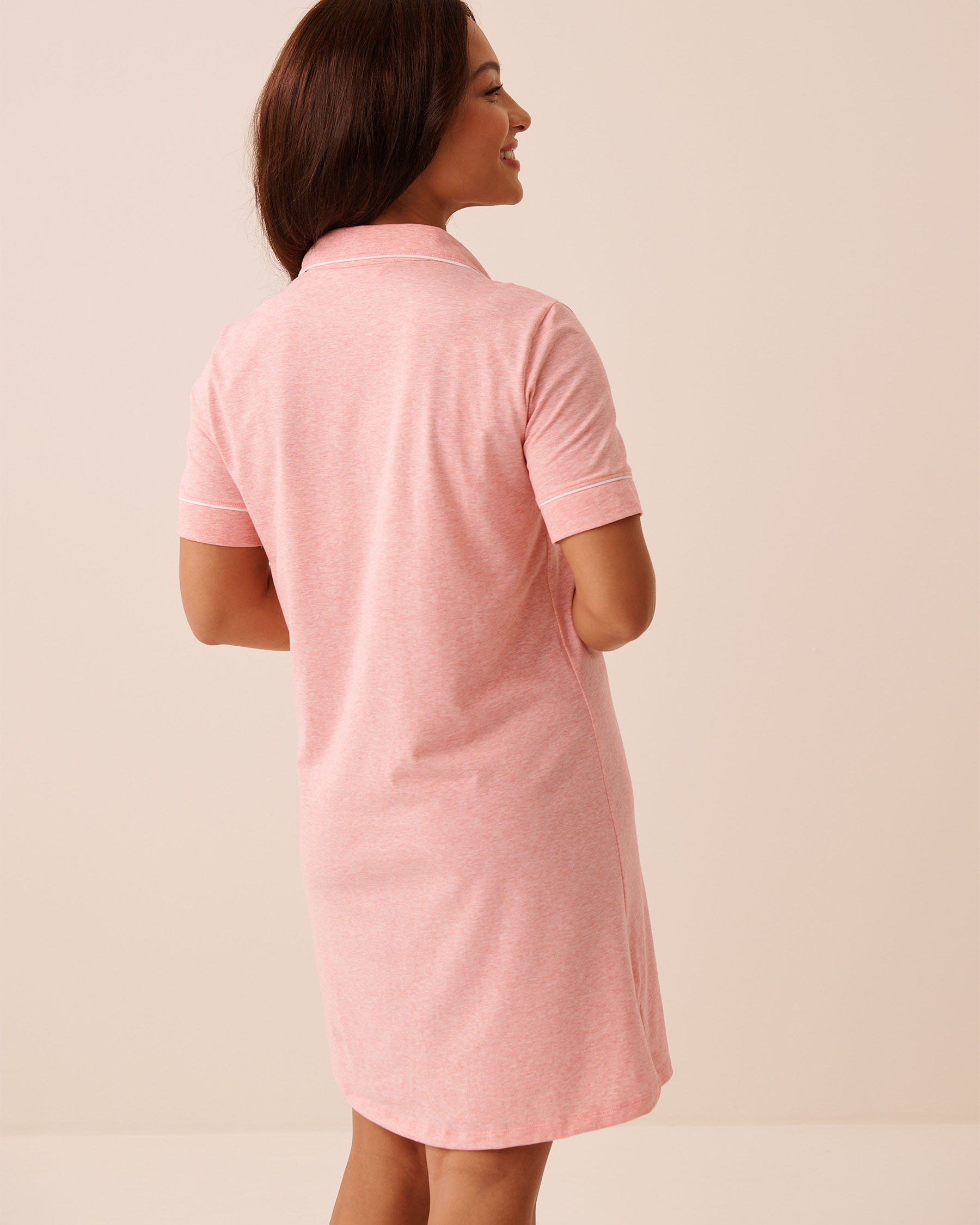 LA VIE EN ROSE Cotton Button-down Sleepshirt Peachy Pink 40500485 - View2