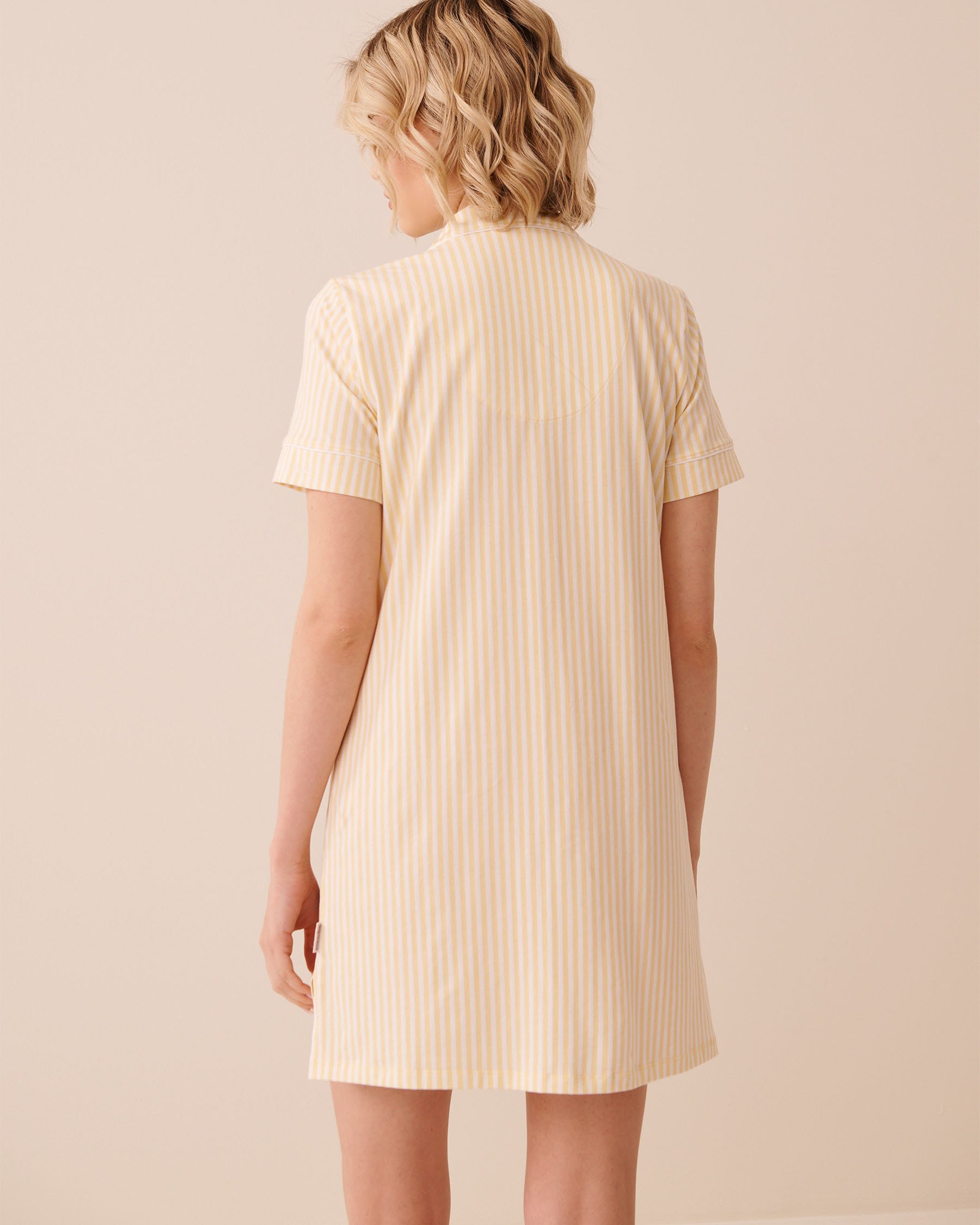 LA VIE EN ROSE Cotton Button-down Sleepshirt Yellow Stripes 40500485 - View2
