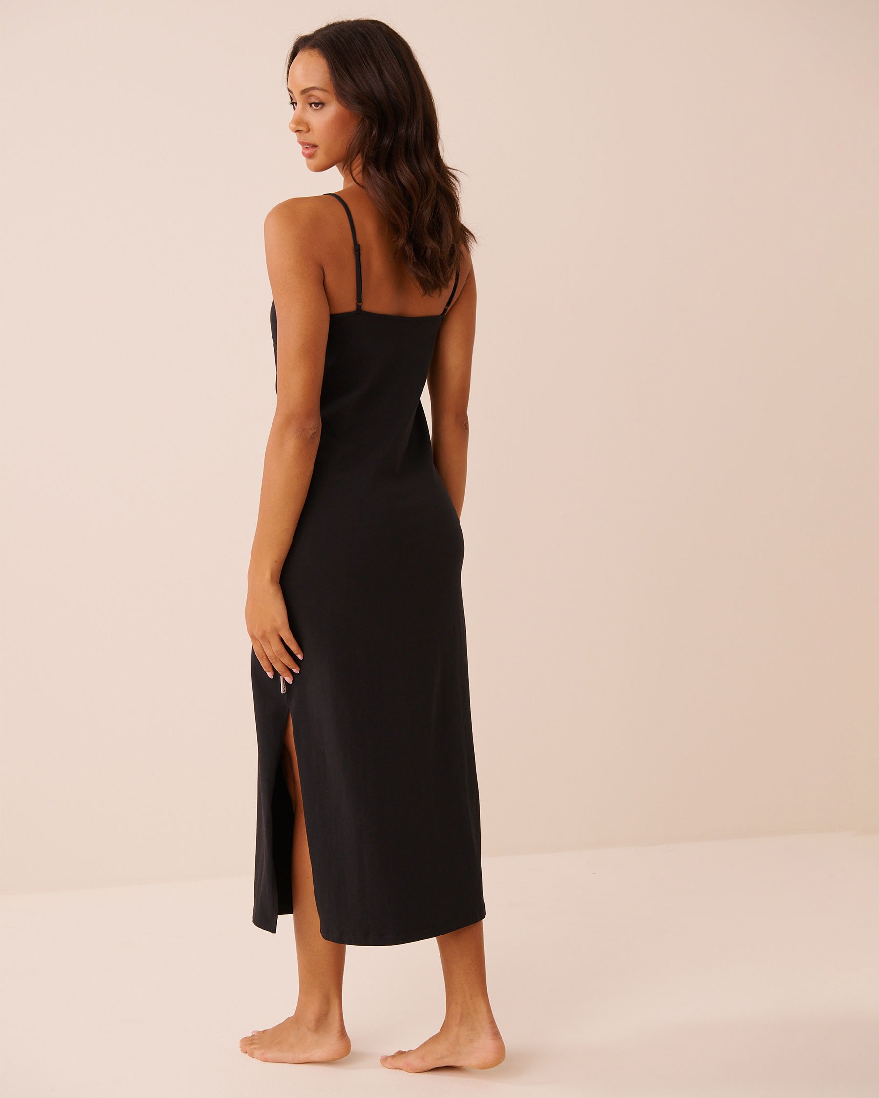 LA VIE EN ROSE Cotton Long Nightie with Shelf Bra Black 40500486 - View2