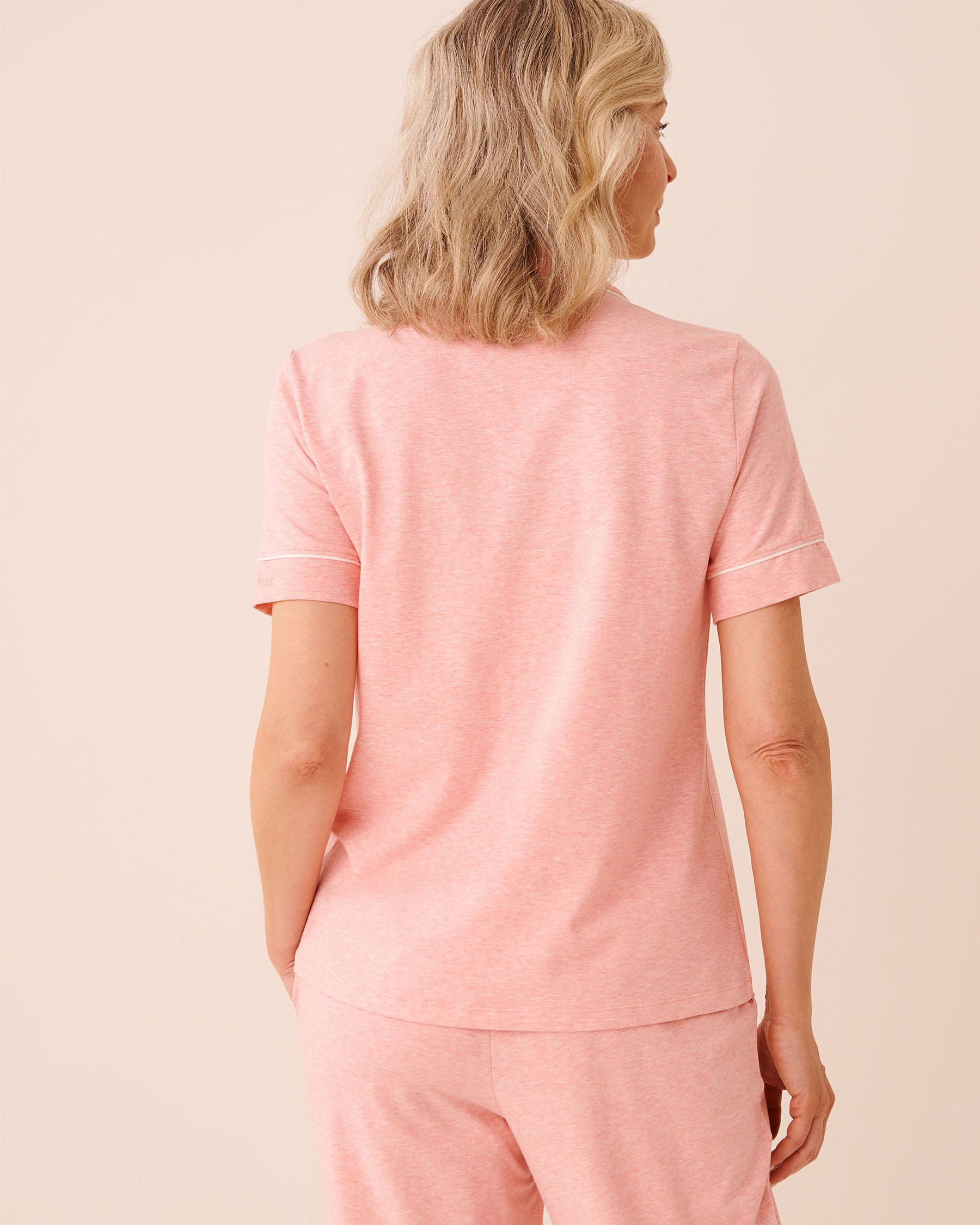LA VIE EN ROSE Cotton Short Sleeve Button-down Shirt Peachy Pink 40100850 - View2