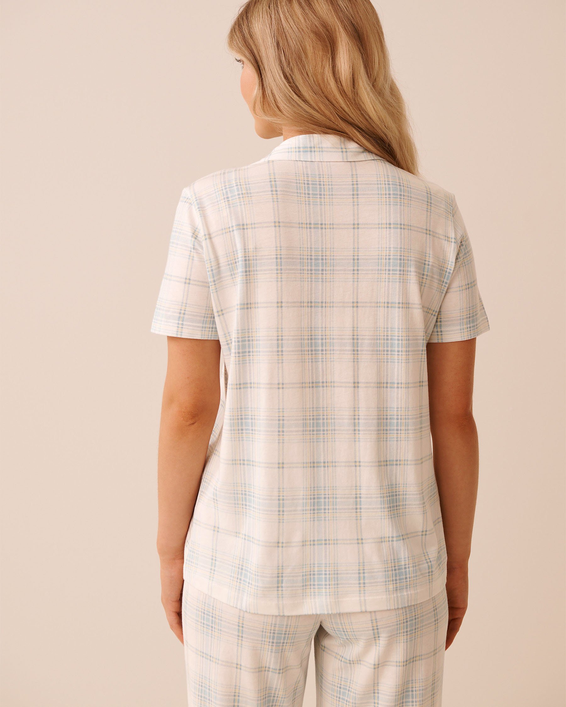 LA VIE EN ROSE Blue Plaid Print Short Sleeve Button-down Shirt Blue Plaid 40100852 - View2