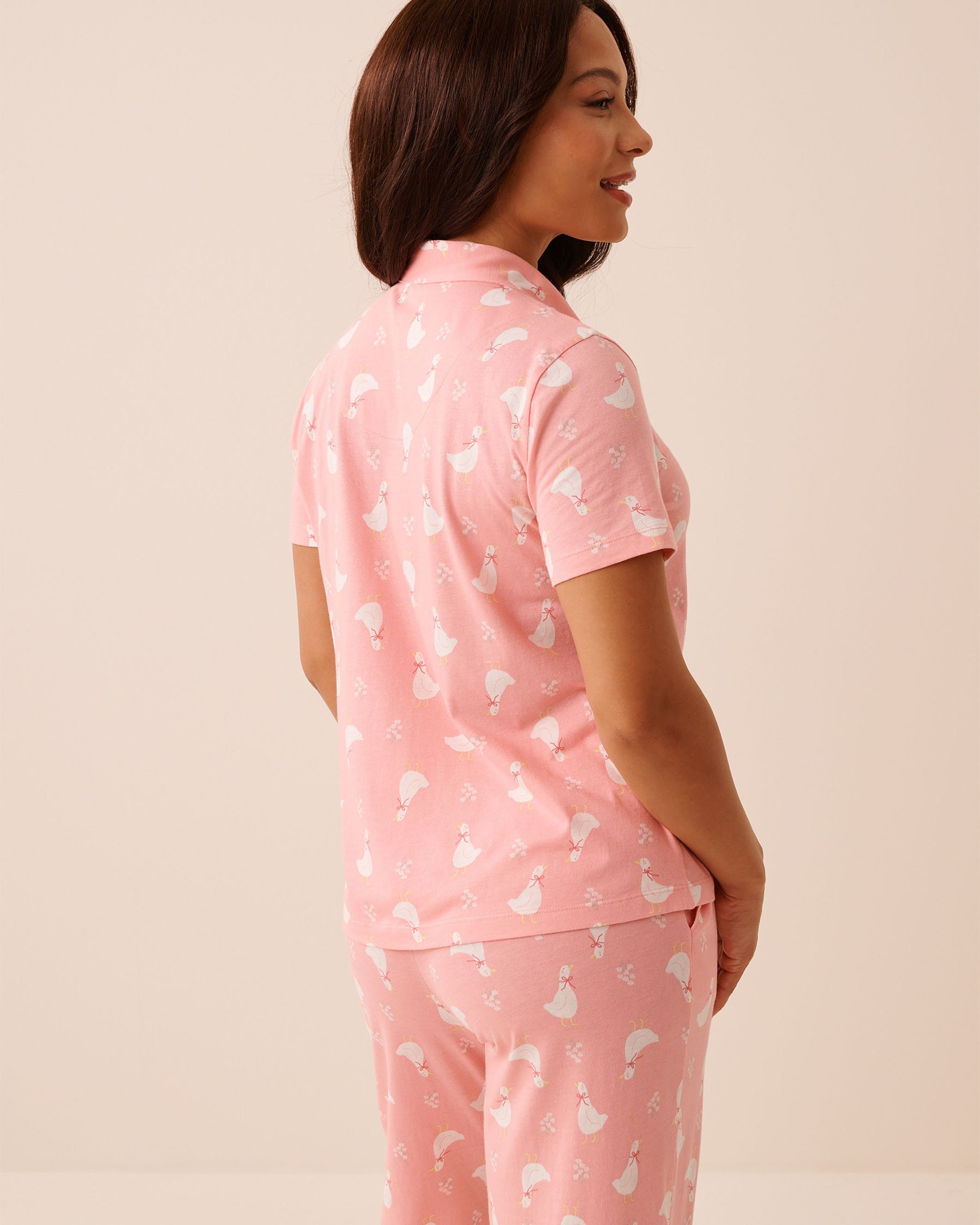 LA VIE EN ROSE Goose Print Short Sleeve Button-down Shirt Pink/Geese 40100852 - View2