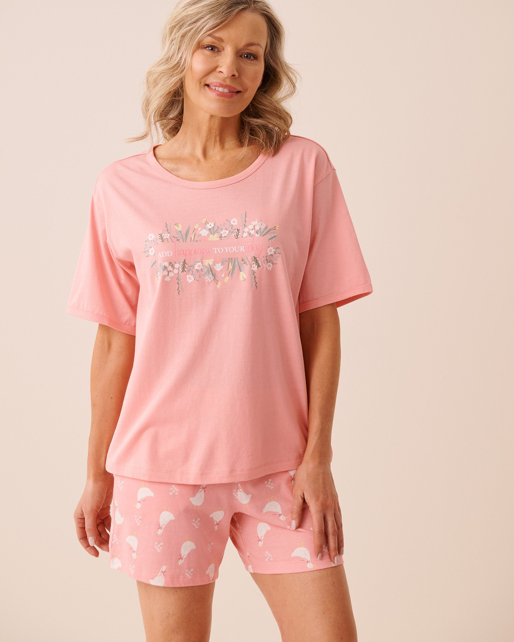 LA VIE EN ROSE Floral Print Short Sleeve T-shirt Peachy Pink 40100851 - View1