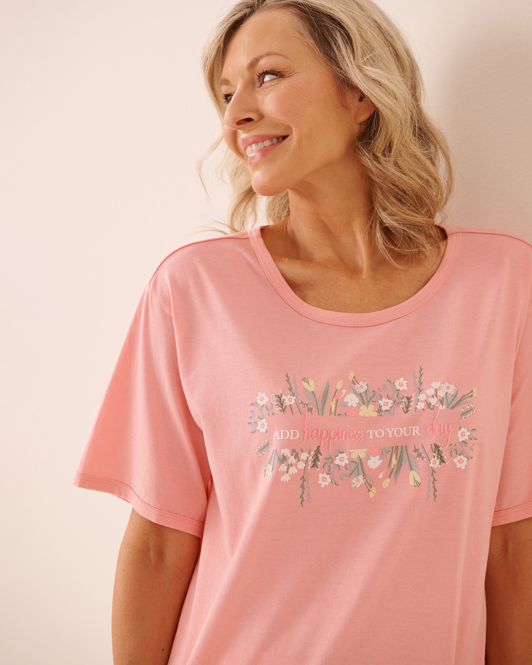 LA VIE EN ROSE T-shirt manches courtes imprimé floral Rose pêche 40100851 - View3