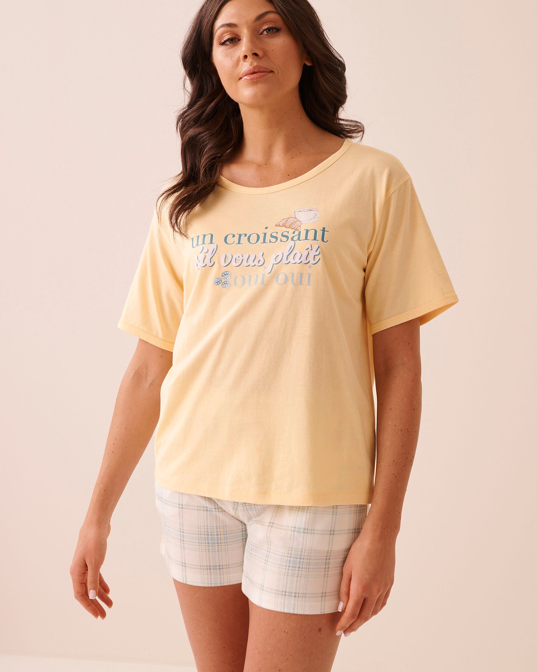 LA VIE EN ROSE Croissant Print Short Sleeve T-shirt Yellow/Croissant 40100851 - View1